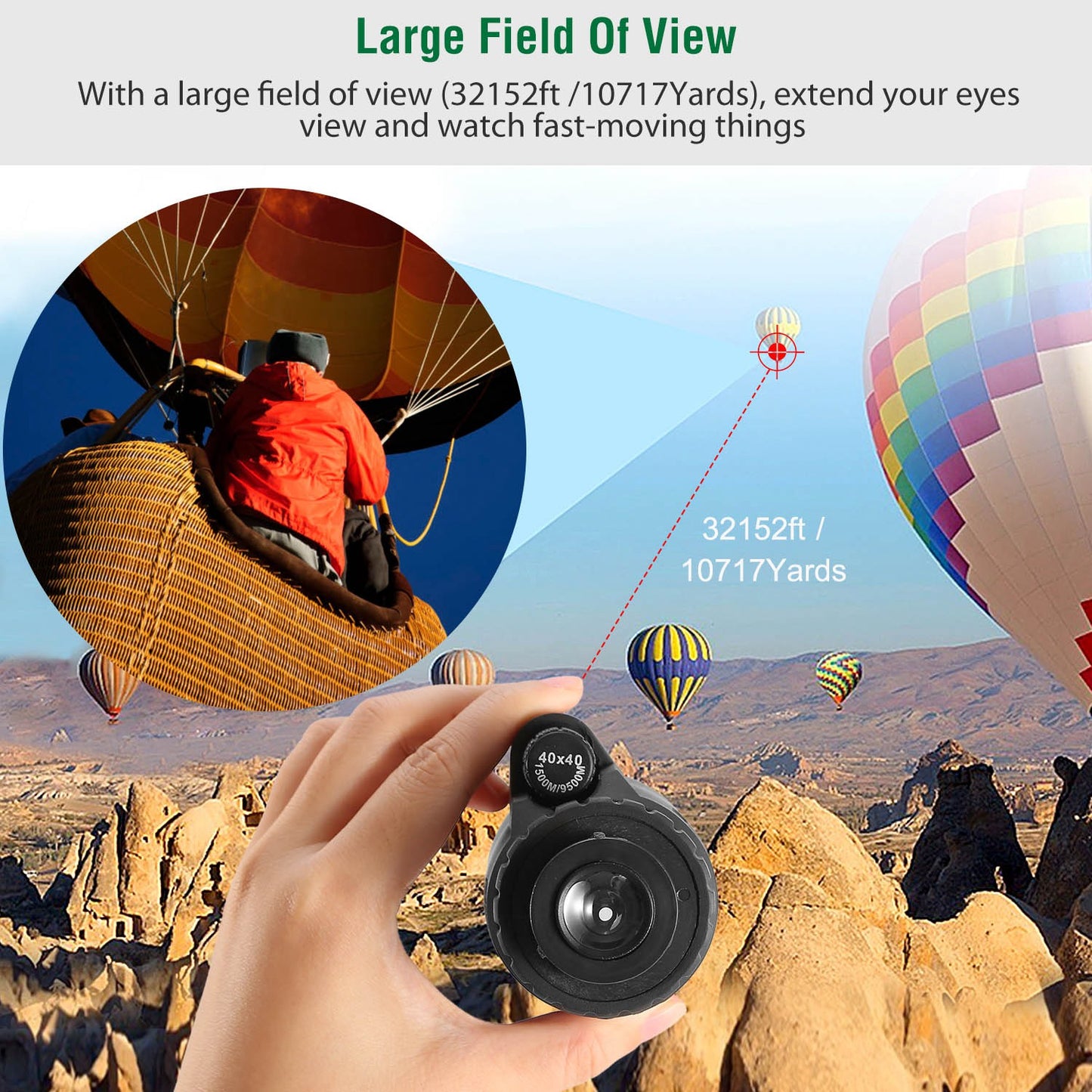 40x40 HD Optical Monocular Telescope w/ FMC Lens Low Light Vision Scope