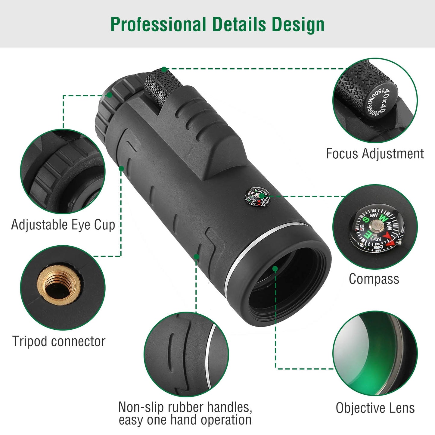 40x40 HD Optical Monocular Telescope w/ FMC Lens Low Light Vision Scope