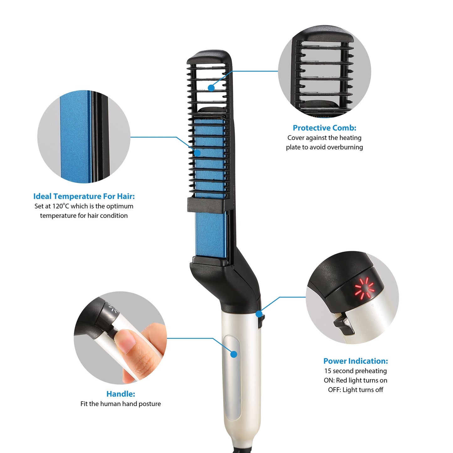 Beard Hair Straightener Quick Straightening Heat Comb for Men Electric Hair Styling Comb