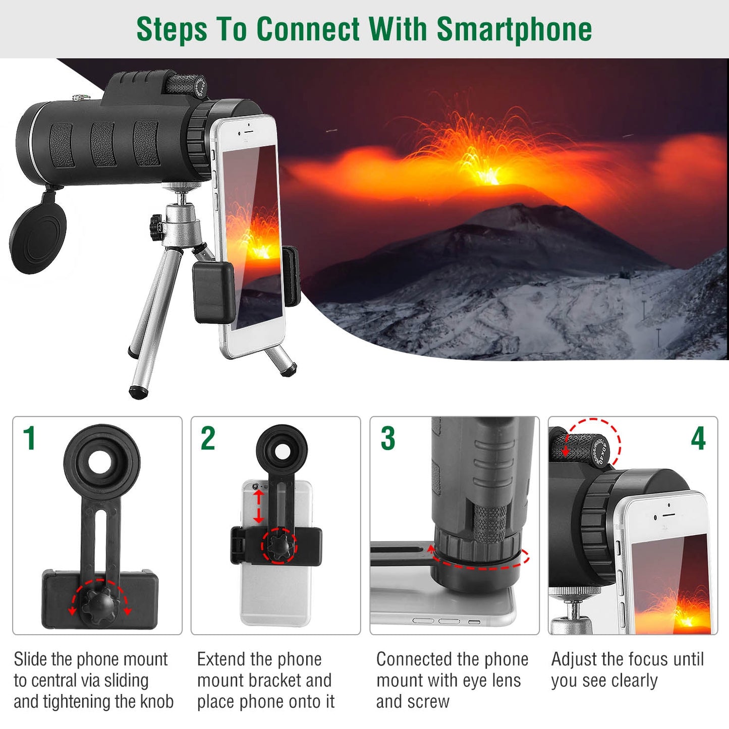 40x40 HD Optical Monocular Telescope w/ FMC Lens Low Light Vision Scope