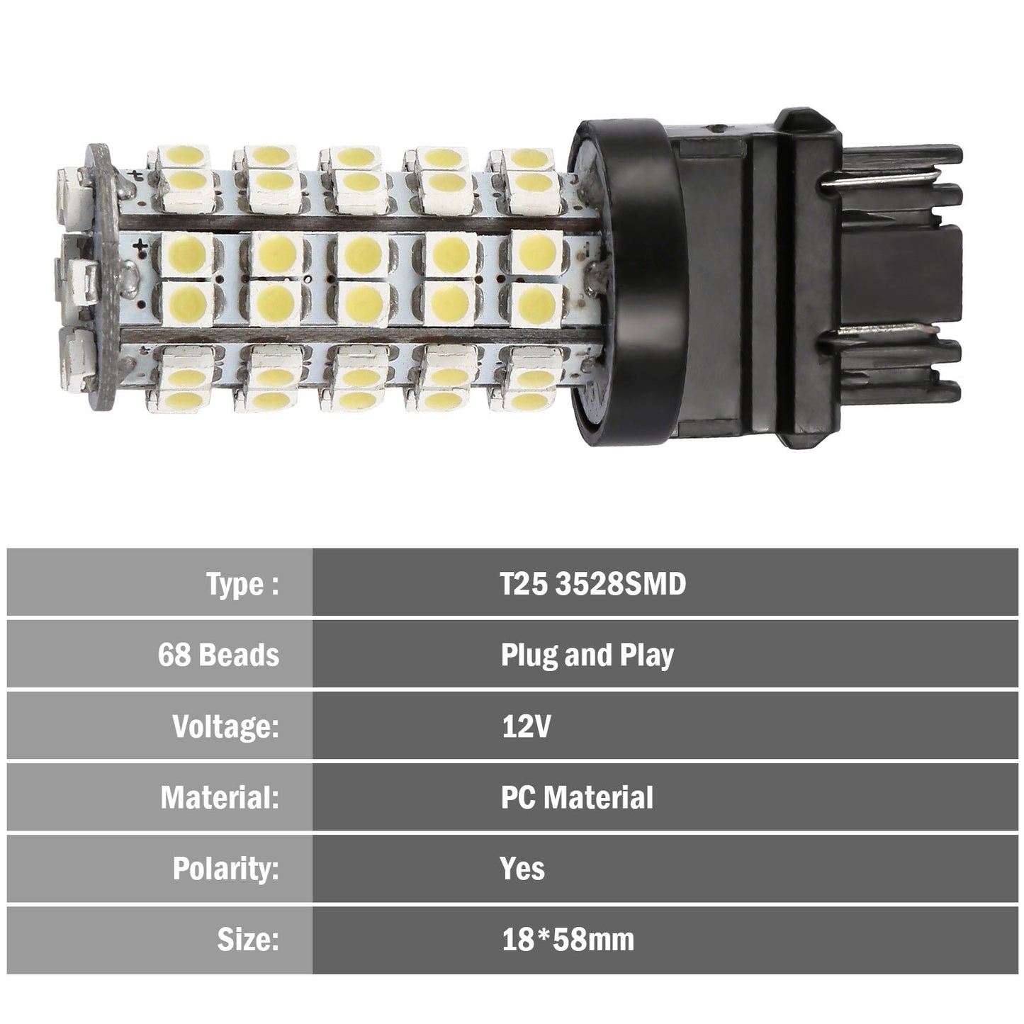 10Pcs/Kit LED Car Light Bulbs 760lm T25 3528SMD 6000K Pure White Auto Lamps