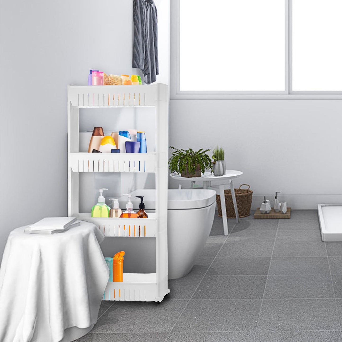 4 Tiers Slim Storage Cart Mobile Rolling Shelf Unit Narrow Space Shelf