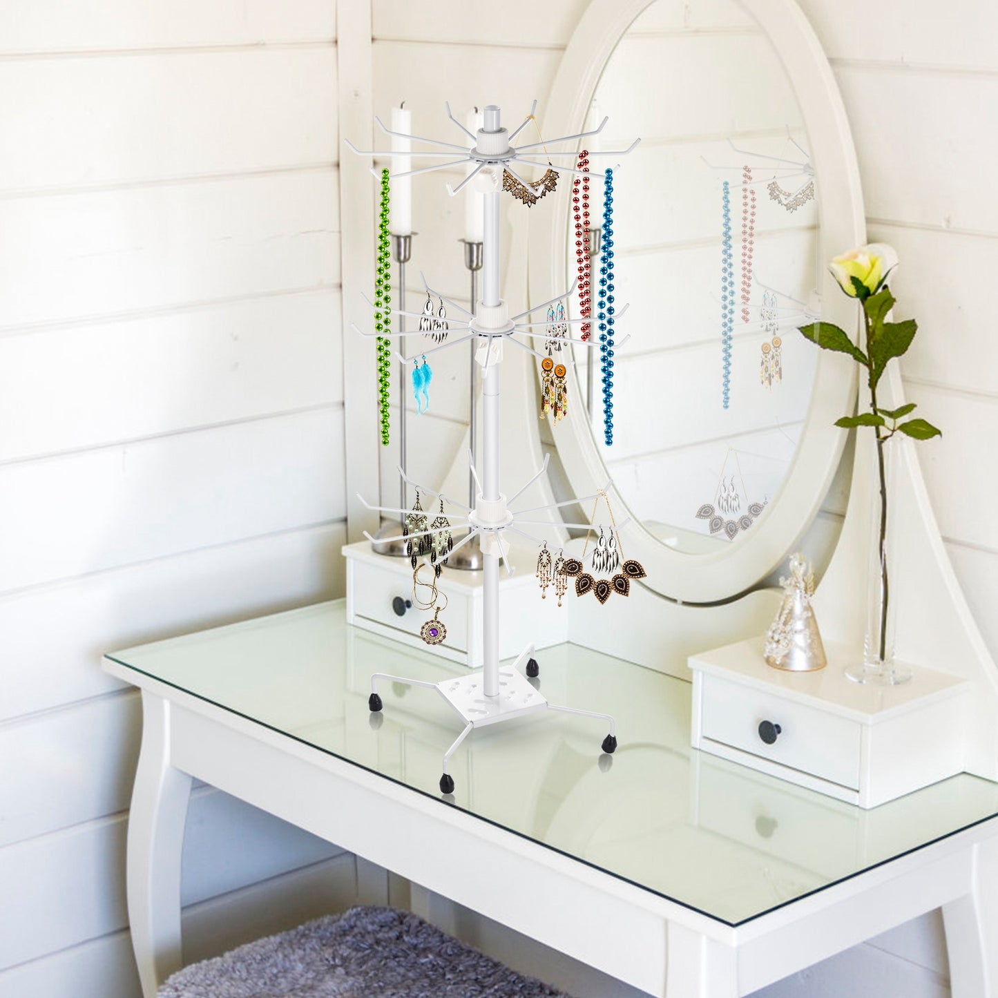 3-Tier Metal Jewelry Rack 30-Hook Necklaces Bracelets Display Stand