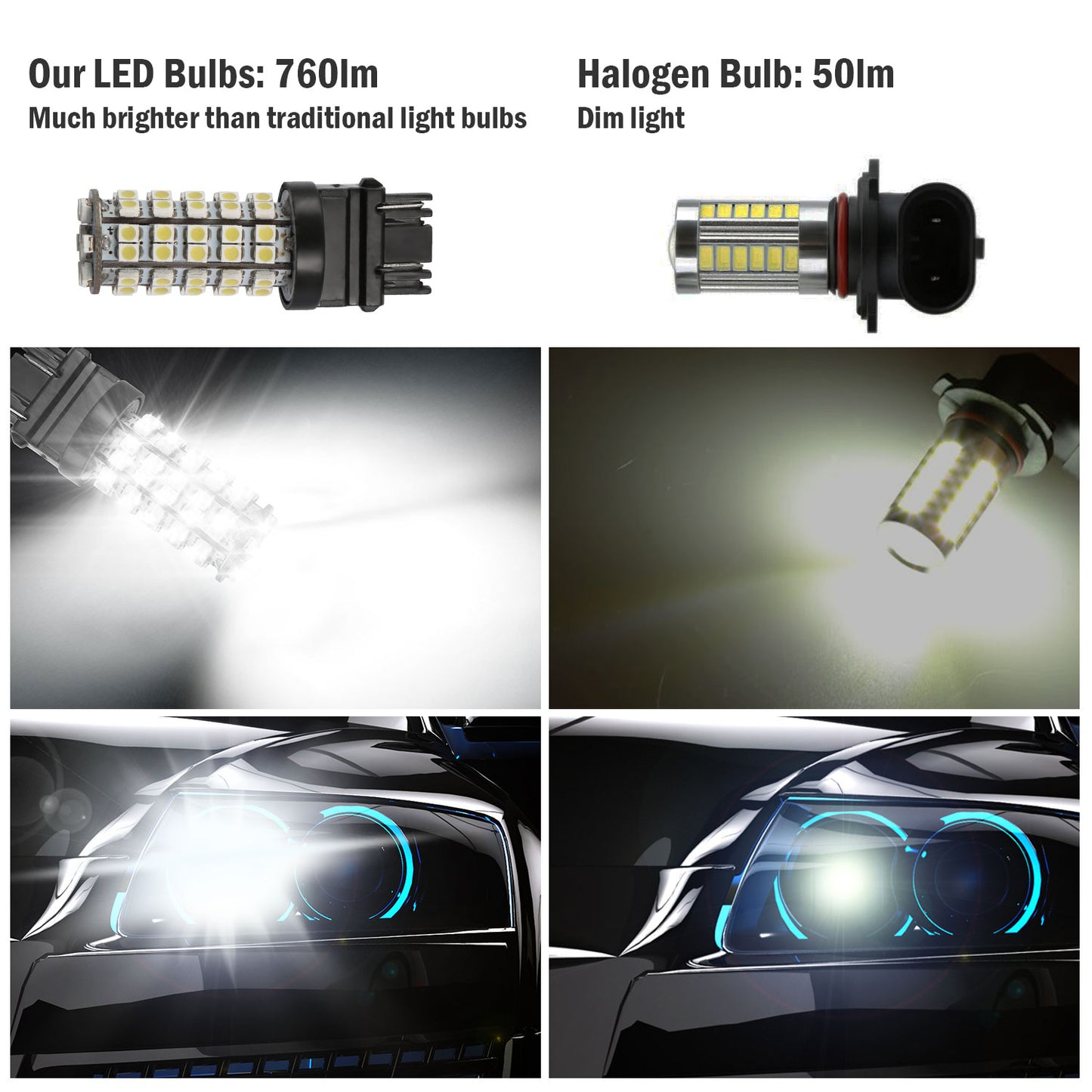 10Pcs/Kit LED Car Light Bulbs 760lm T25 3528SMD 6000K Pure White Auto Lamps