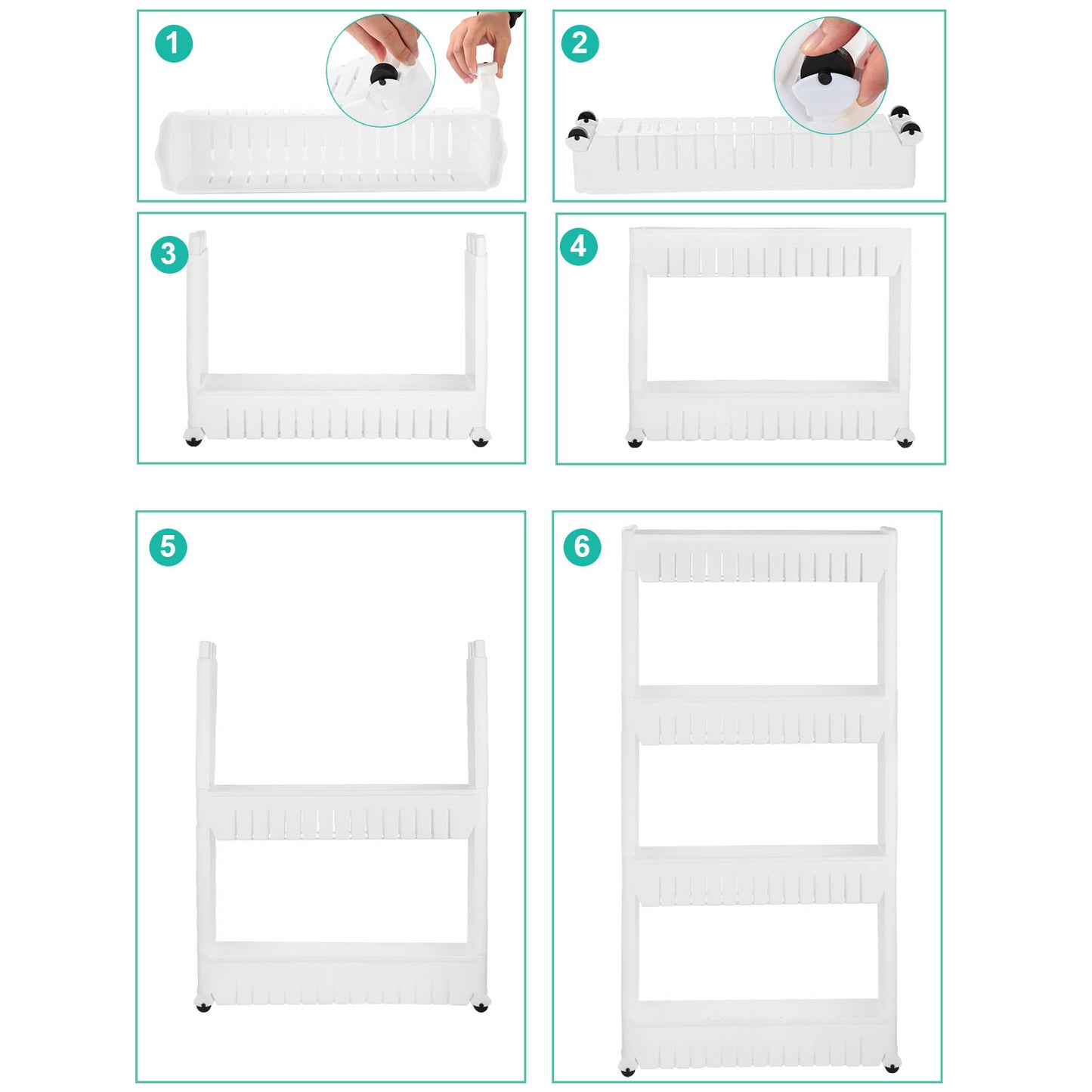 4 Tiers Slim Storage Cart Mobile Rolling Shelf Unit Narrow Space Shelf
