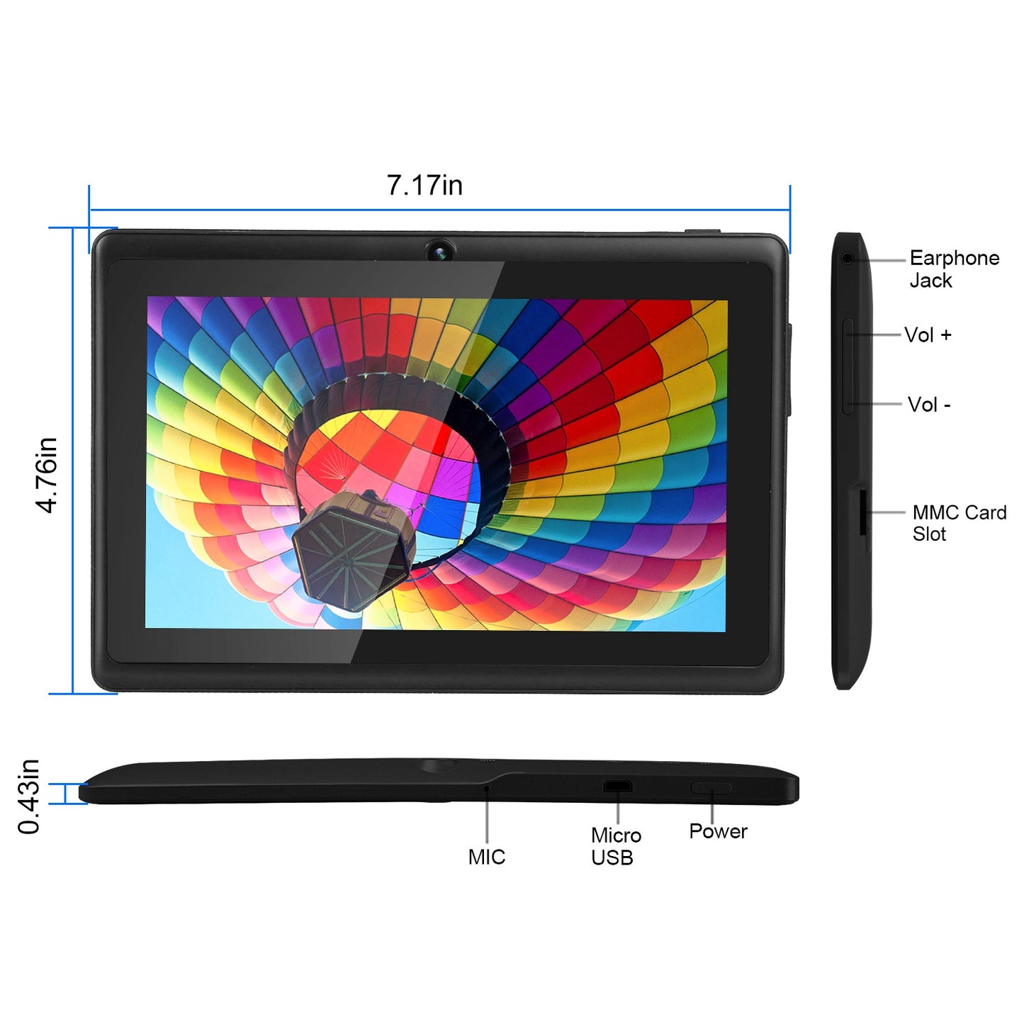 7" Touch Screen Wi-Fi Android Tablet PC w/ Quad-Core Processor Dual Camera 2GB RAM 16GB Storage