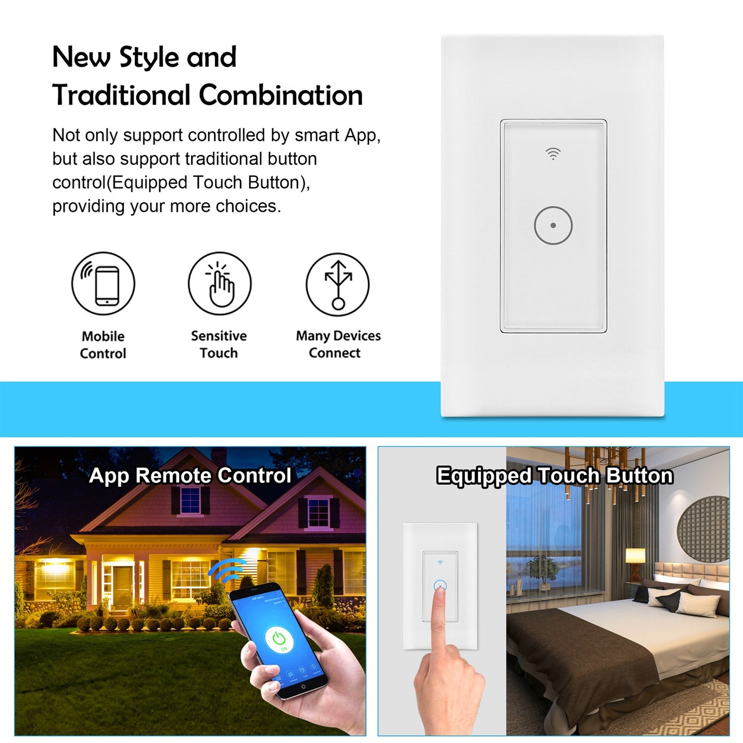 Smart WiFi Light Switch Touch In Wall Remote Controller