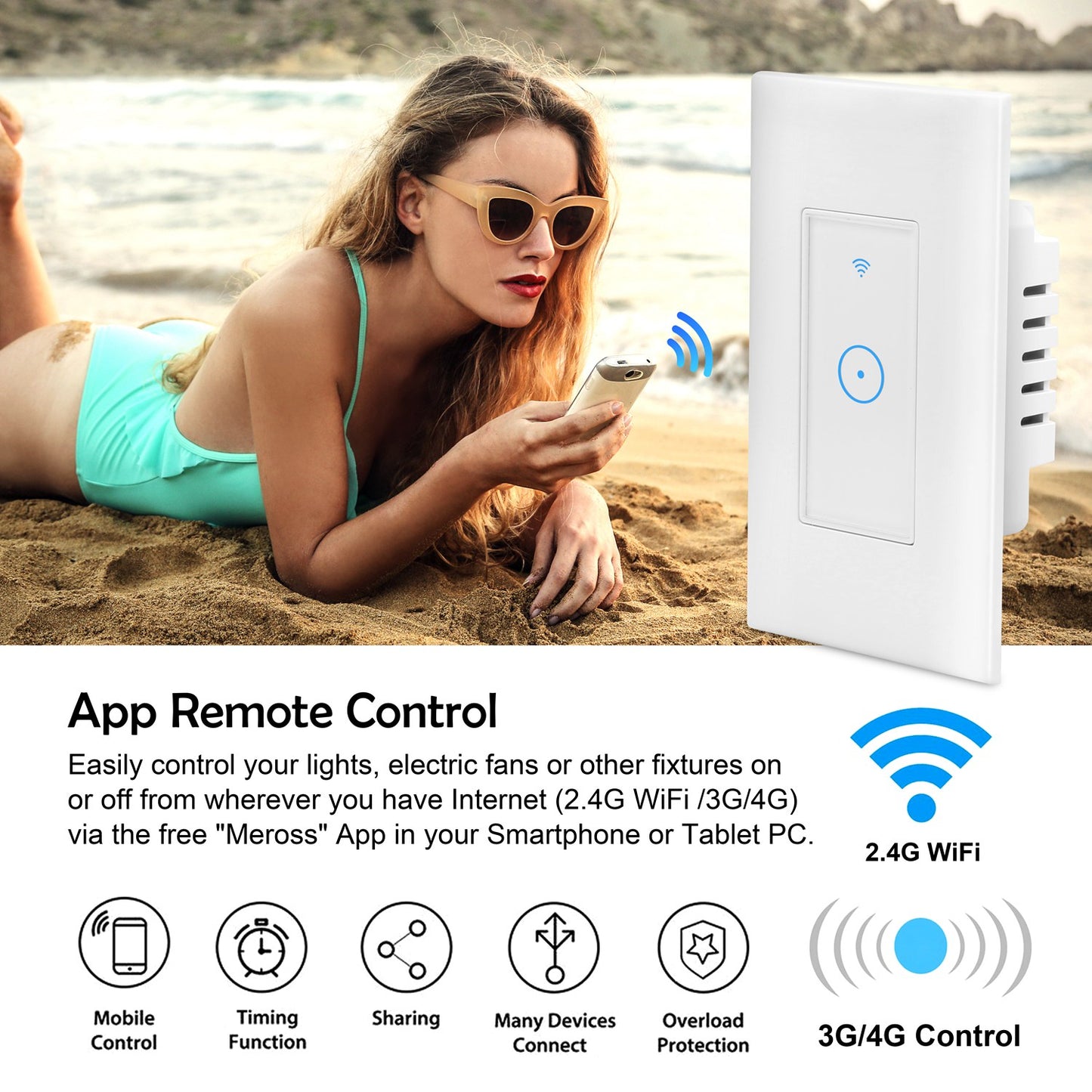 Smart WiFi Light Switch Touch In Wall Remote Controller