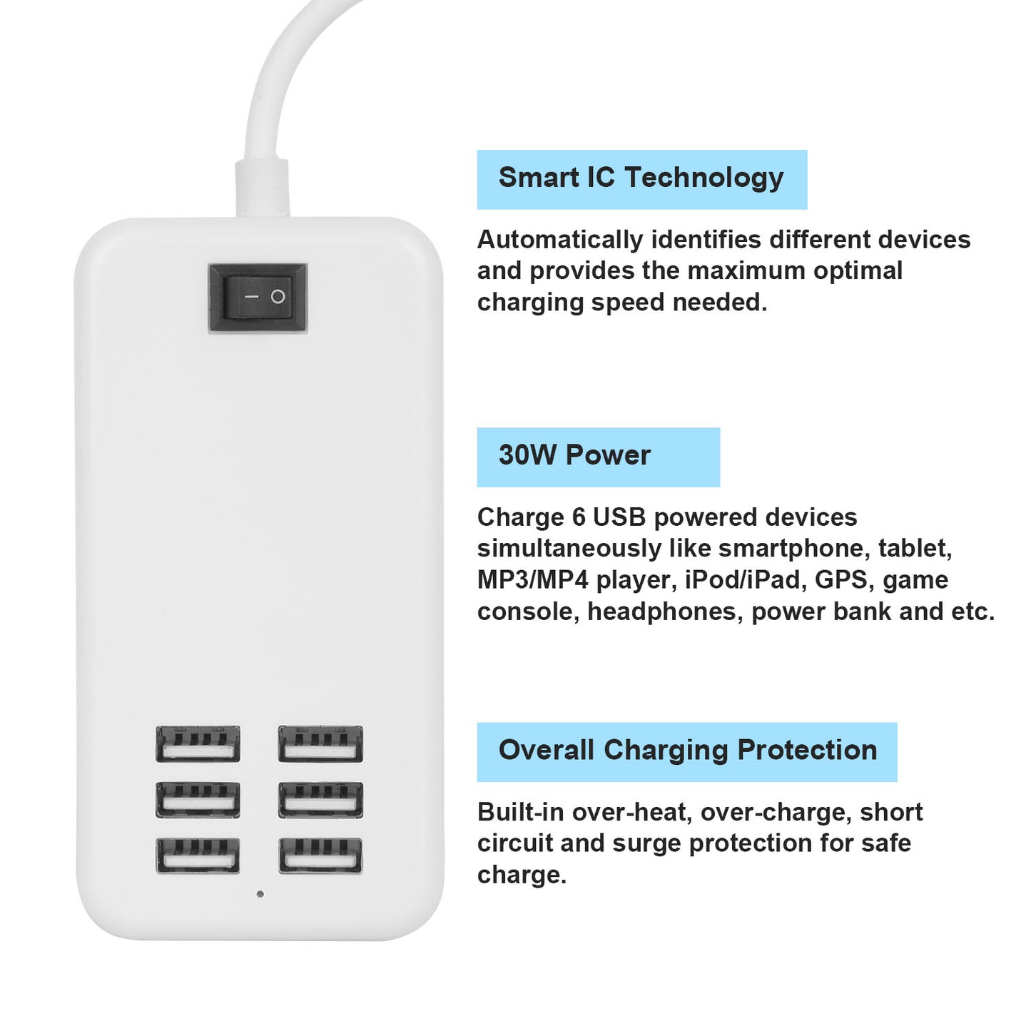 Multiport 6-USB US AC Wall Charger