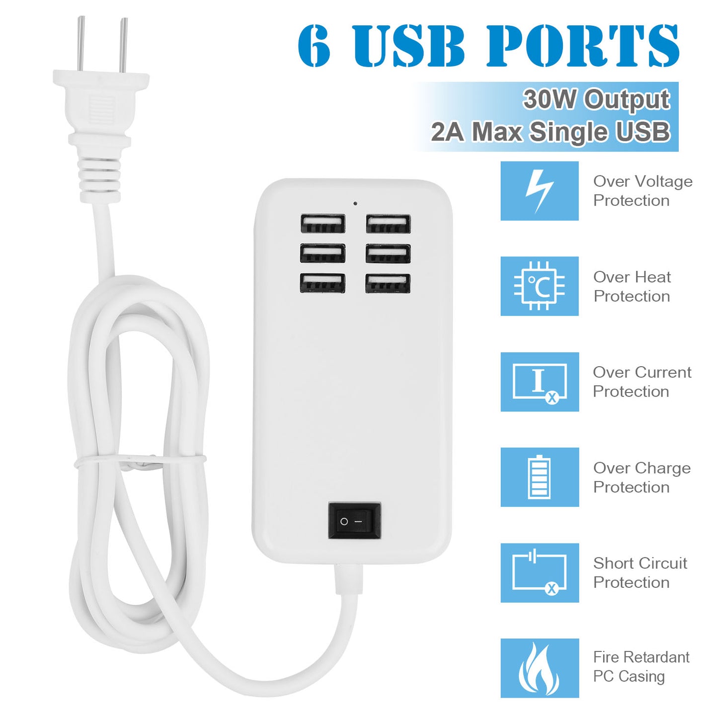 Multiport 6-USB US AC Wall Charger
