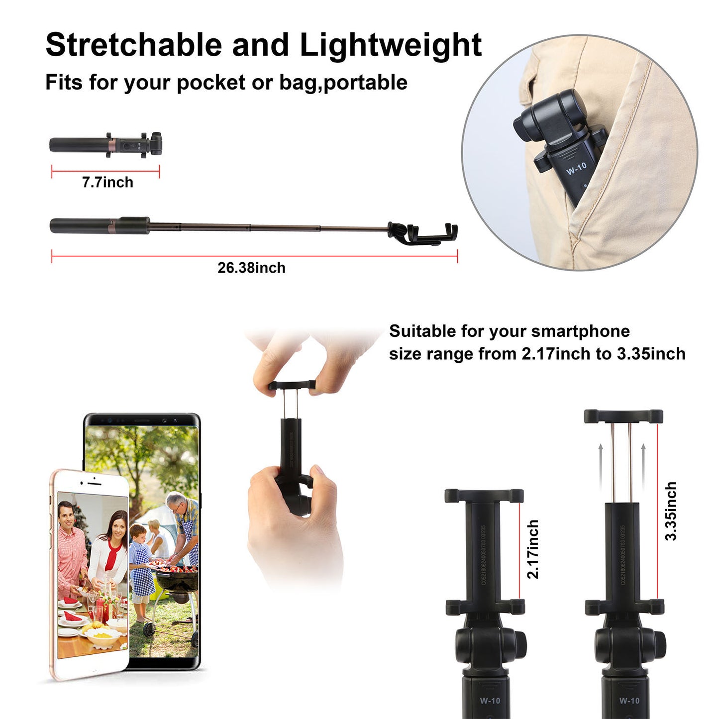 Wireless Selfie Stick Extendable Phone Camera Stick Tripod
