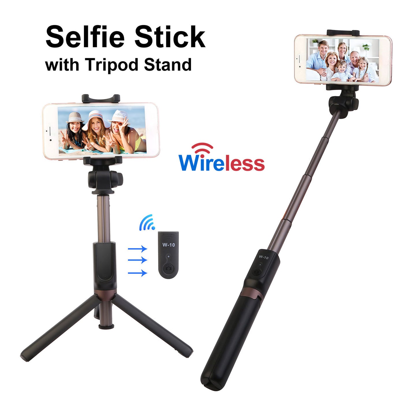 Wireless Selfie Stick Extendable Phone Camera Stick Tripod