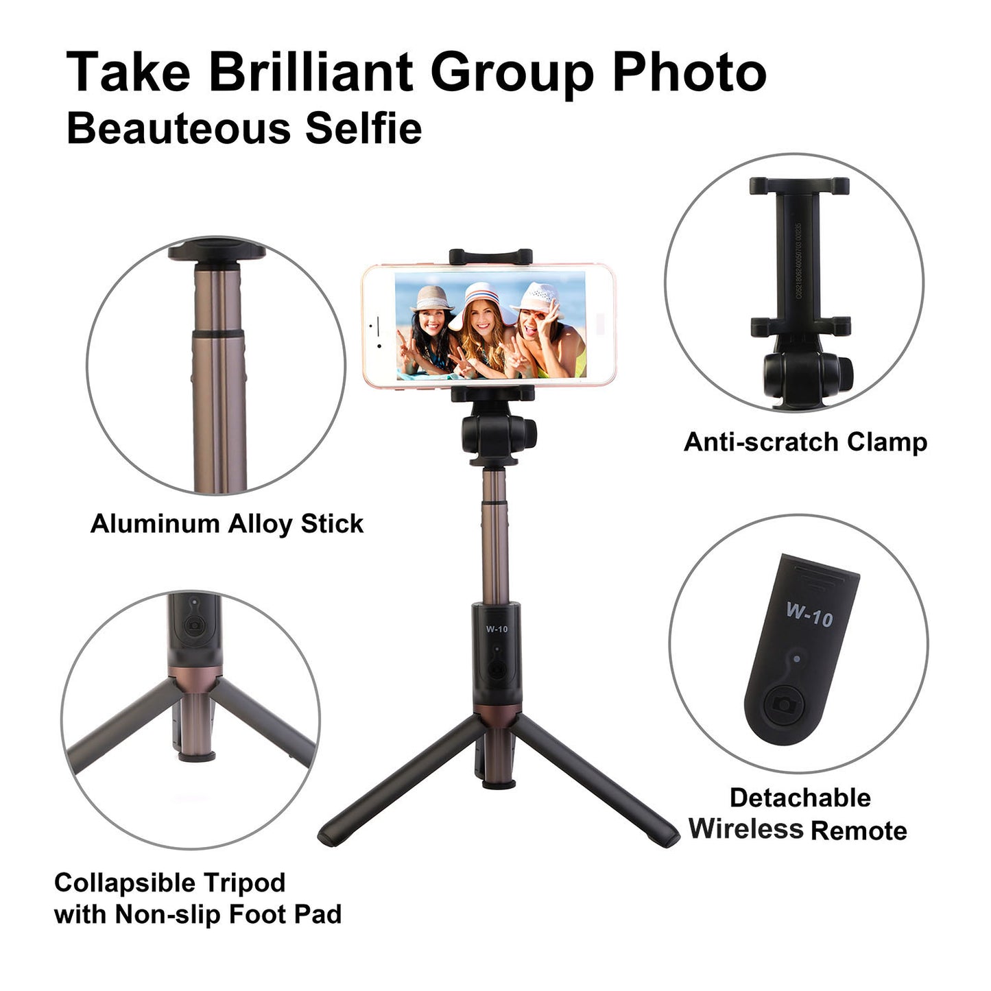 Wireless Selfie Stick Extendable Phone Camera Stick Tripod