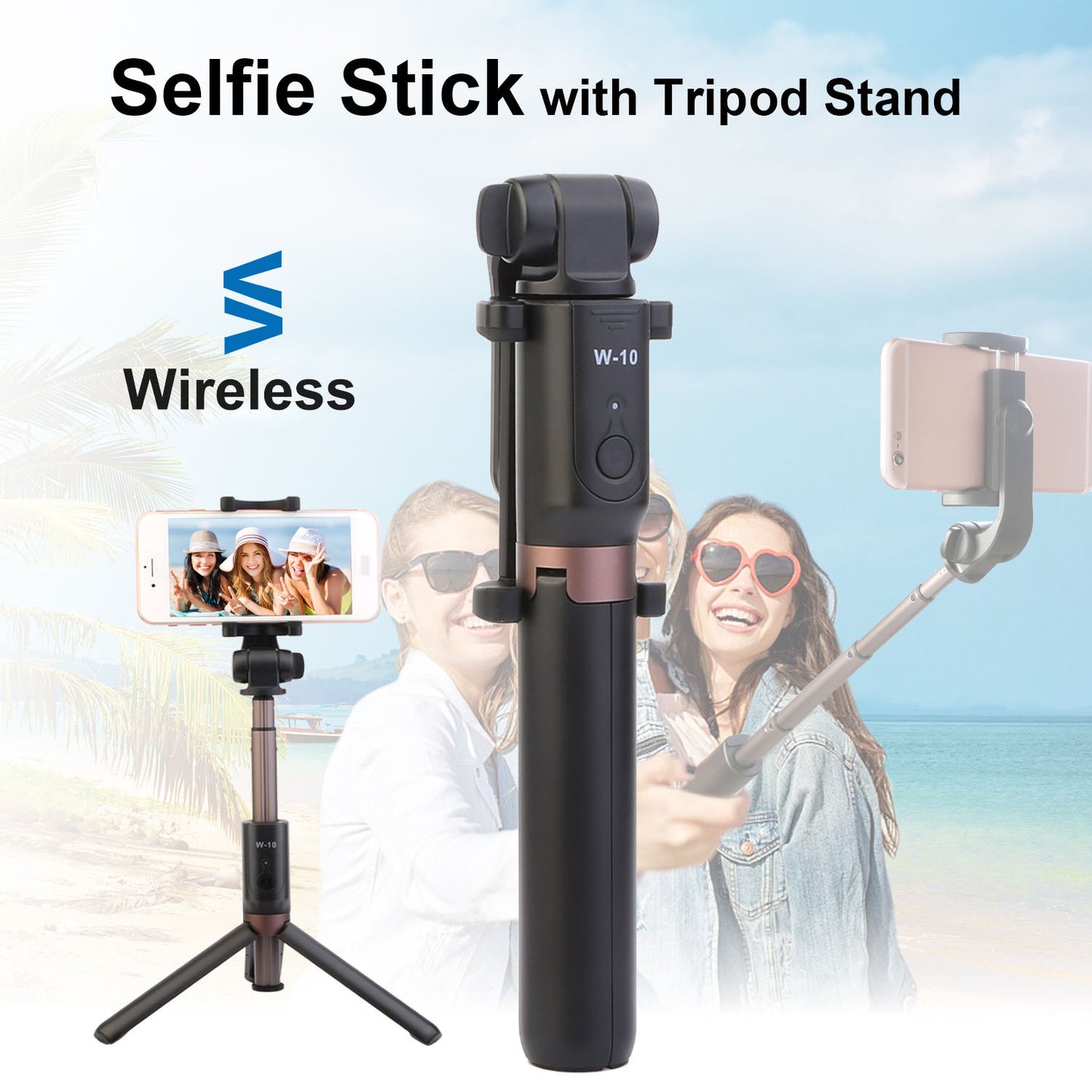 Wireless Selfie Stick Extendable Phone Camera Stick Tripod
