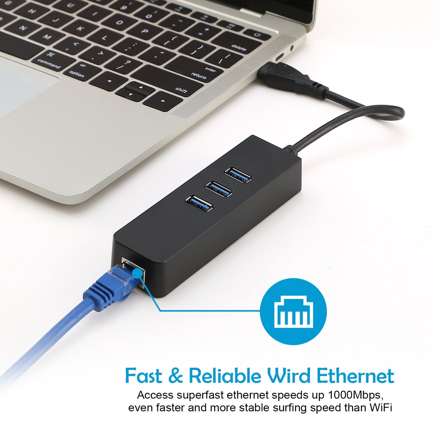 3 Ports USB 3.0 Hub Gigabit Ethernet Adapter 10/100/1000 Mbps Converter
