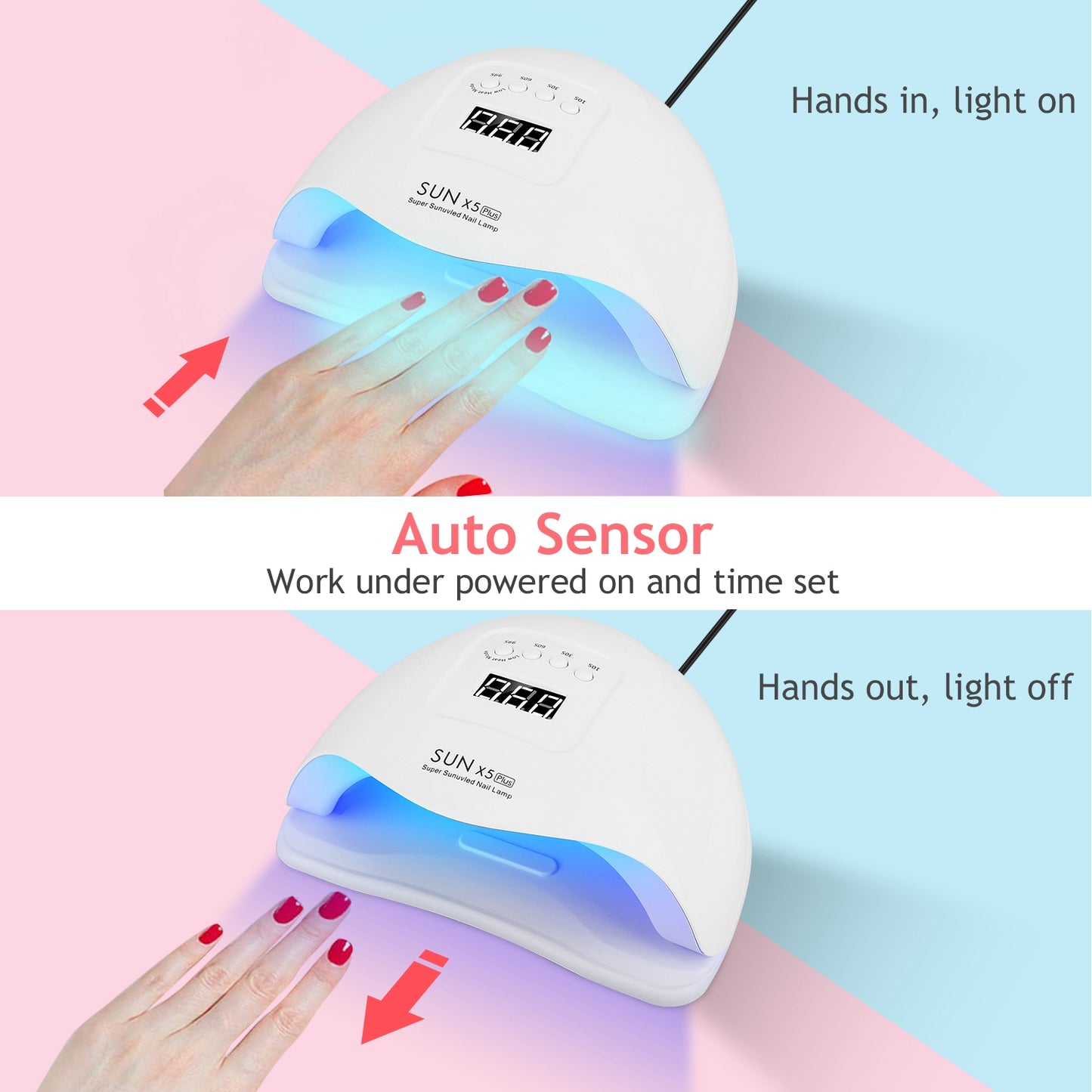 80W UV LED Nail Lamp Gel Polish Nail Dryer 36LEDs Fingernail Toenail Gel Curing Machine PIR Sensor Timer Display for Home Nail Salon