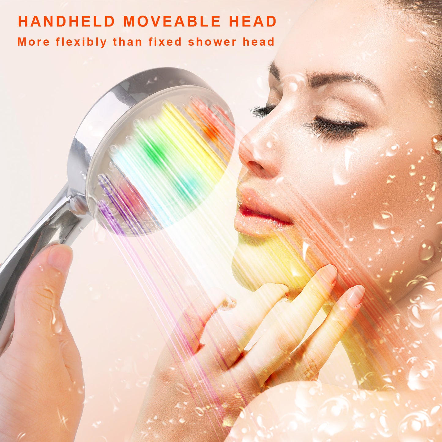 LED Shower Head Handheld Color-Changing Automatically Hydropower without Batteries