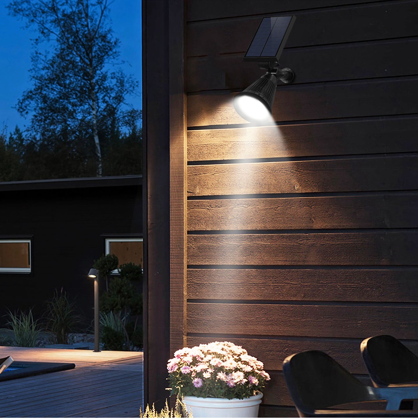2Pcs Solar Spotlight Outdoor Dusk To Dawn Light Wall Path Lawn Garden Lamp
