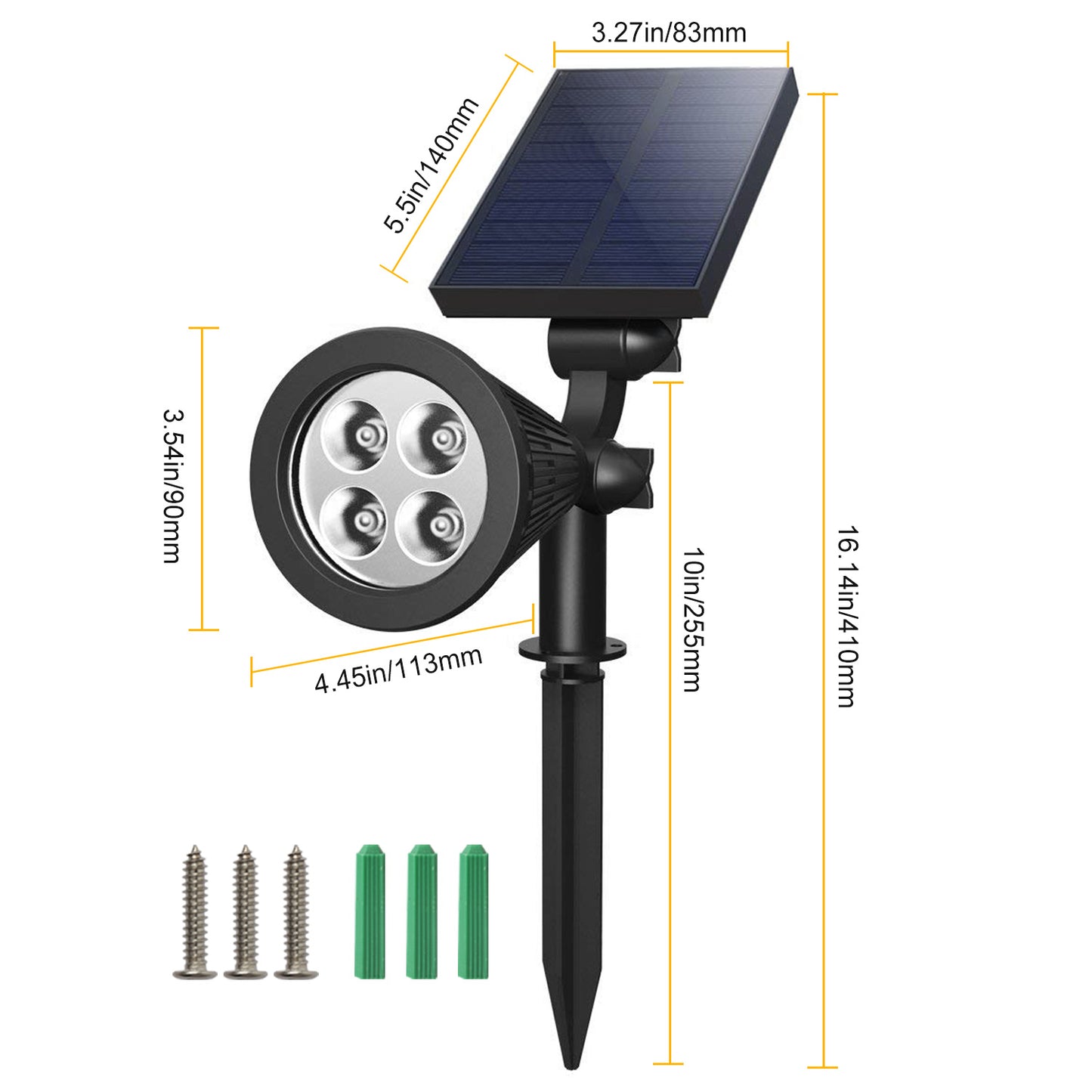 2Pcs Solar Spotlight Outdoor Dusk To Dawn Light Wall Path Lawn Garden Lamp