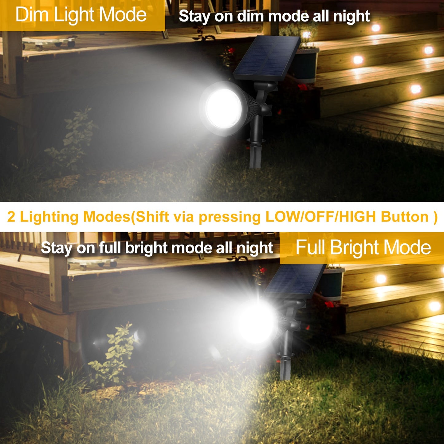 2Pcs Solar Spotlight Outdoor Dusk To Dawn Light Wall Path Lawn Garden Lamp