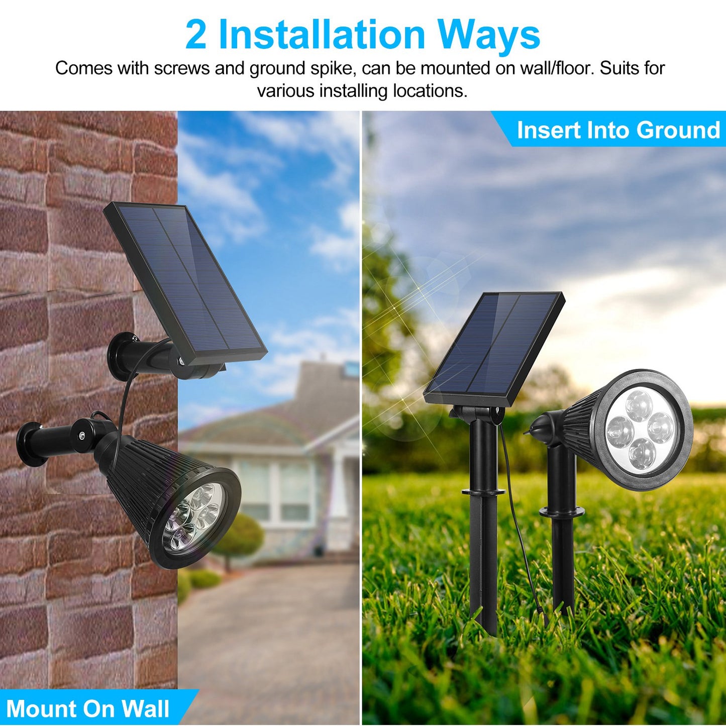 Solar Powered Spotlight Outdoor Dusk To Dawn Light Wall Path Lawn Garden Lamp
