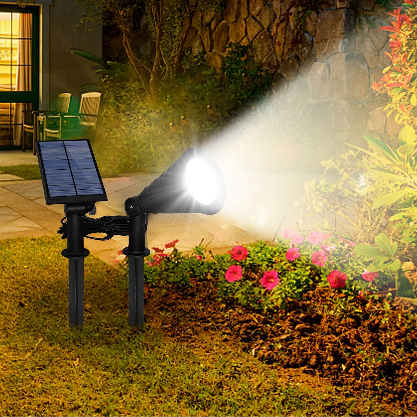 Solar Powered Spotlight Outdoor Dusk To Dawn Light Wall Path Lawn Garden Lamp