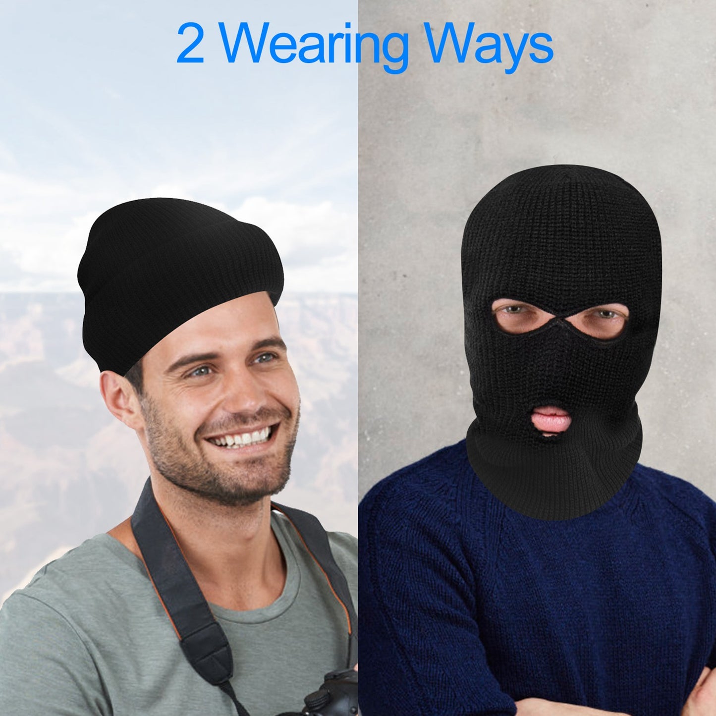 Balaclava Face Mask 3-Hole Knitted Windproof Ski Mask Full Face Cover Winter Mask