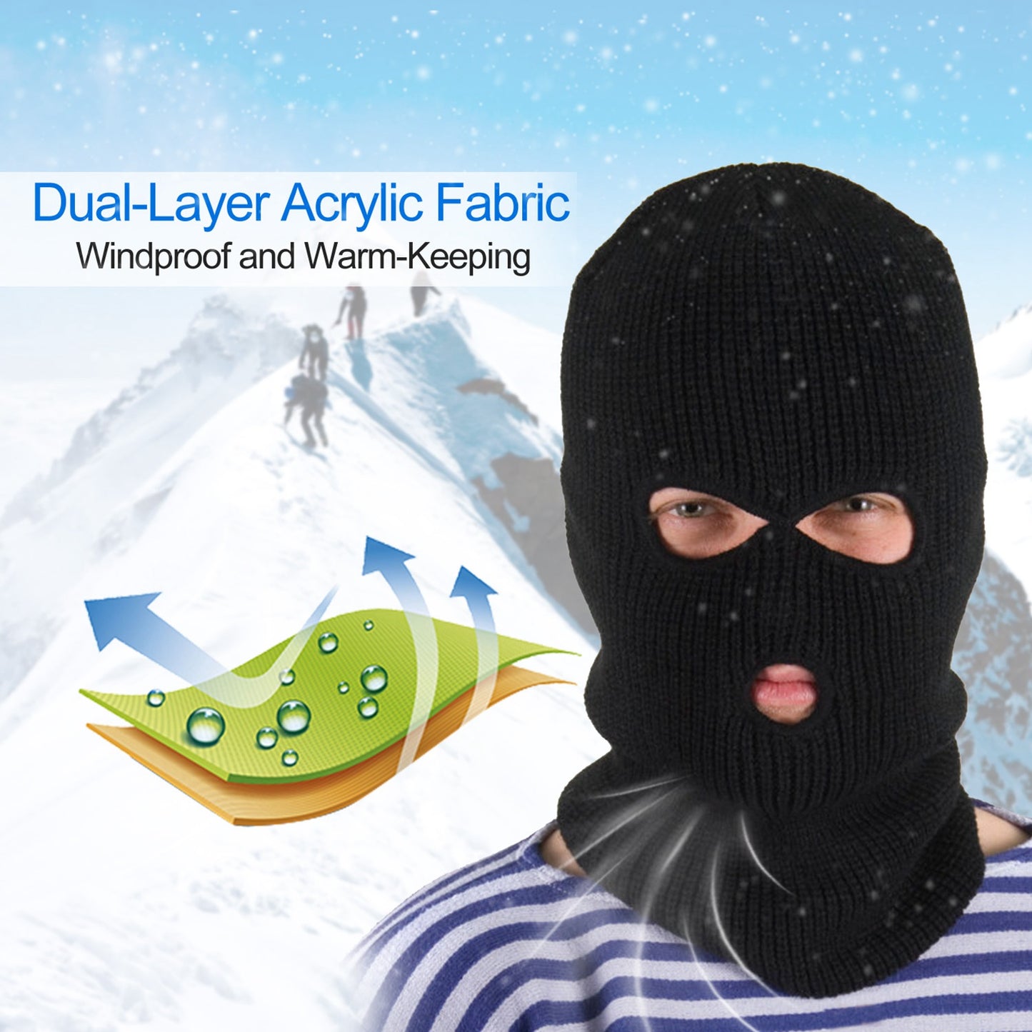 Balaclava Face Mask 3-Hole Knitted Windproof Ski Mask Full Face Cover Winter Mask
