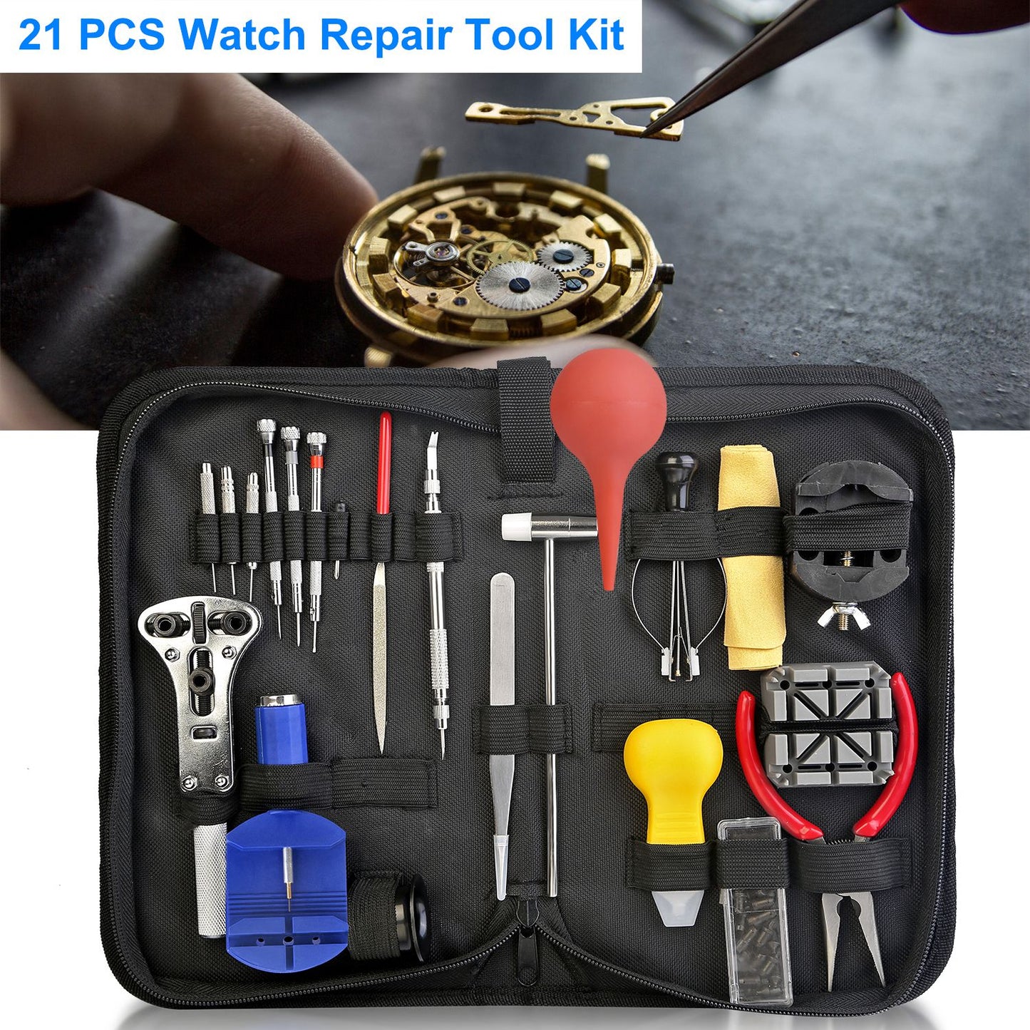 21 PCS Watch Repair Tool Kit Hand Link Remover Watch Band Holder Case