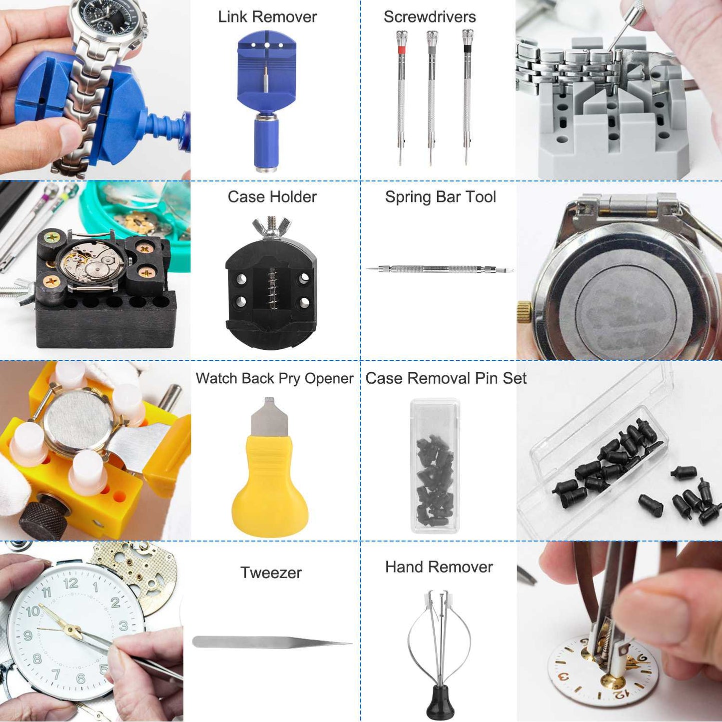 21 PCS Watch Repair Tool Kit Hand Link Remover Watch Band Holder Case