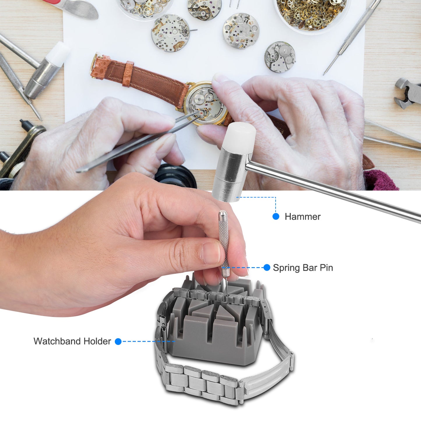 21 PCS Watch Repair Tool Kit Hand Link Remover Watch Band Holder Case