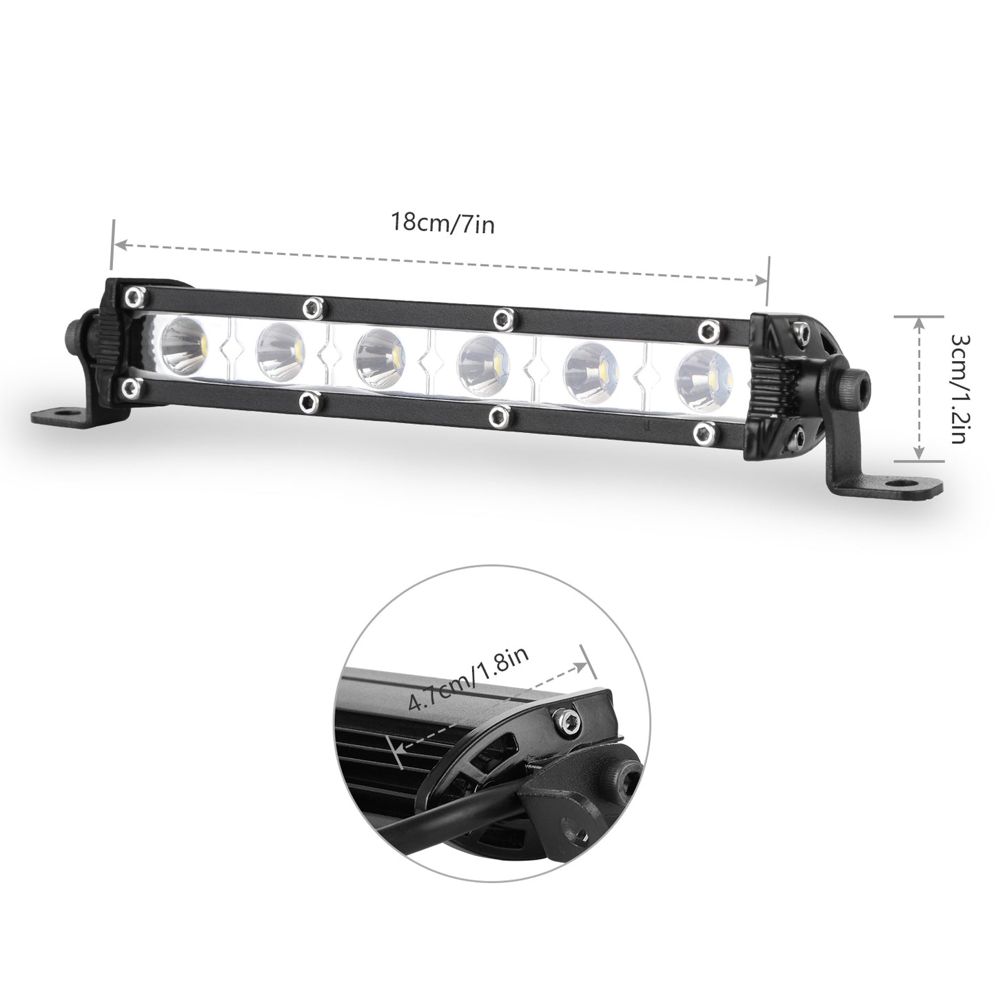 7in LED Light Bar Single Row Offroad Spot Lights 18W Ultra Slim Straight Work Light
