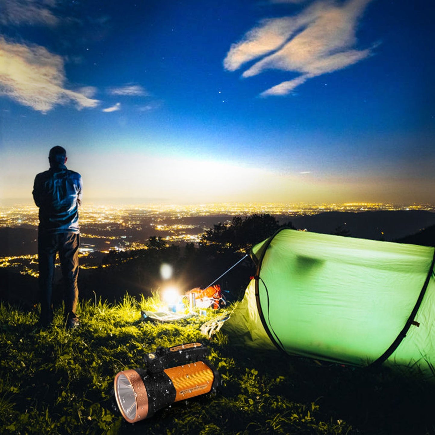 LED Search Flashlights IPX6 Waterproof Tactical Dimmable Handheld Spotlights