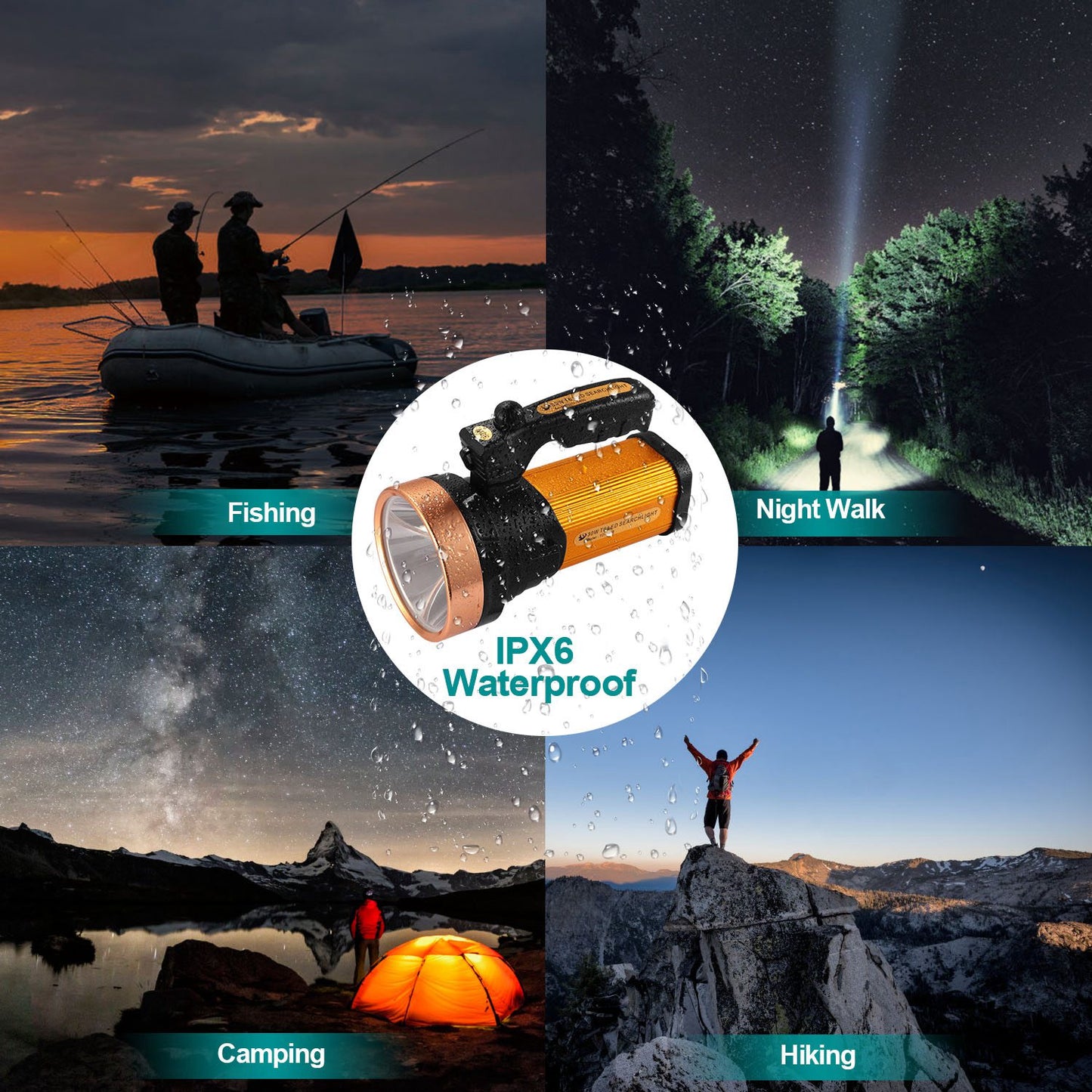 LED Search Flashlights IPX6 Waterproof Tactical Dimmable Handheld Spotlights