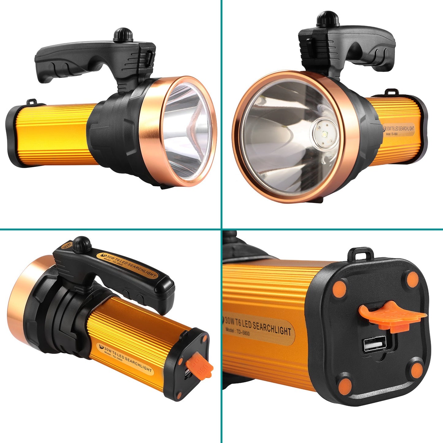 LED Search Flashlights IPX6 Waterproof Tactical Dimmable Handheld Spotlights