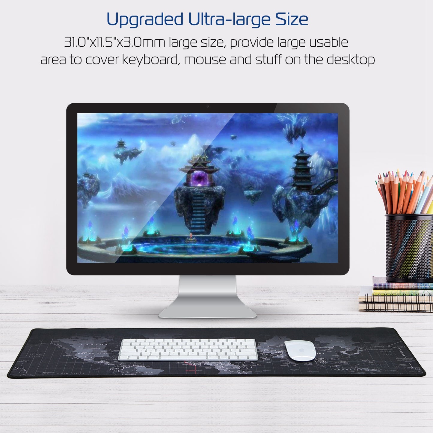Large Gaming Mouse Pad Non-Slip Rubber Base Mousepad Durable Stitched Edges
