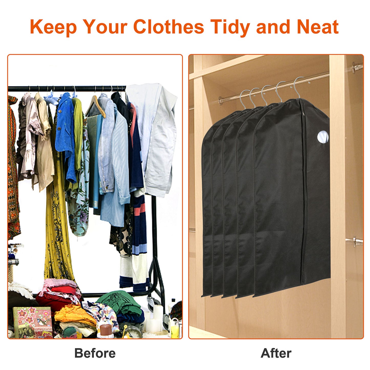 5Pcs 39in Garment Bags Hanging Suit Bags Covers Breathable