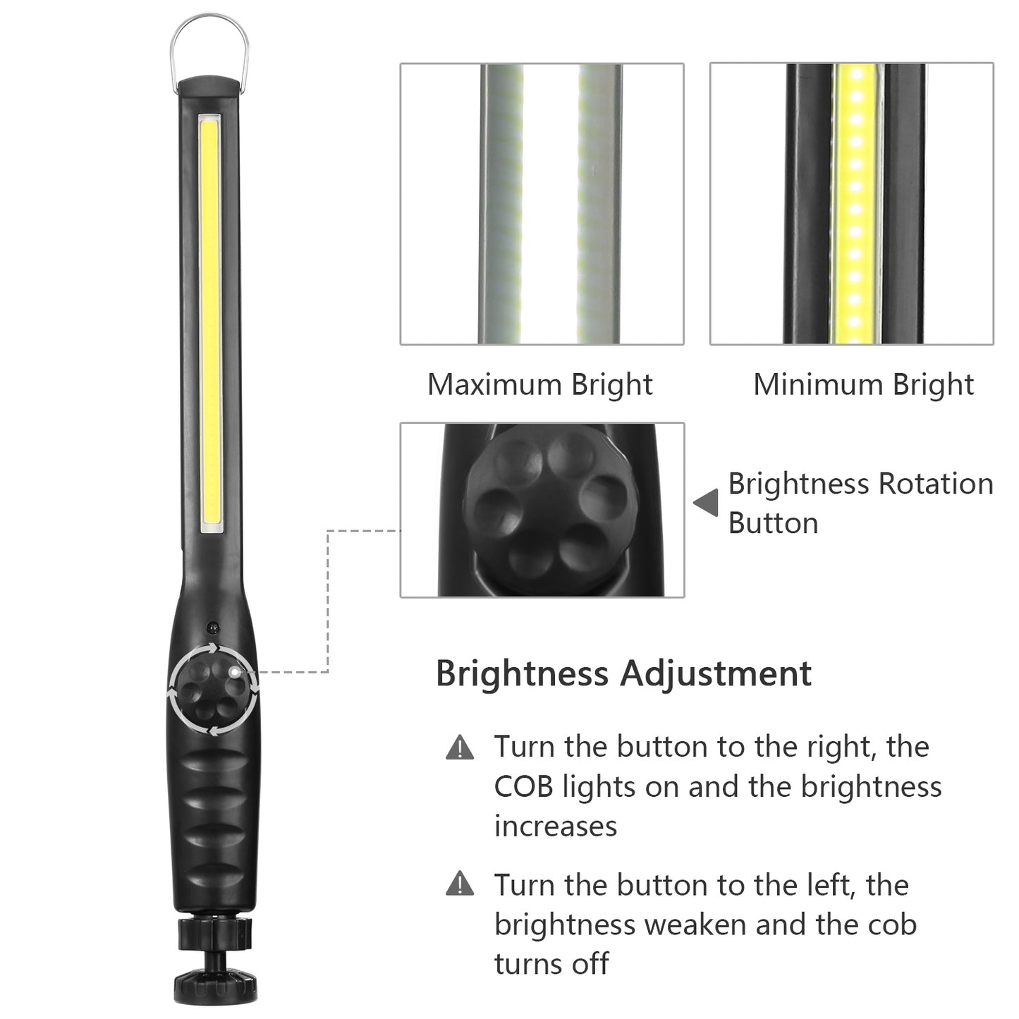 COB Work Light IPX4 Handheld Emergency LED Lamp Dimmable Magnetic Hook