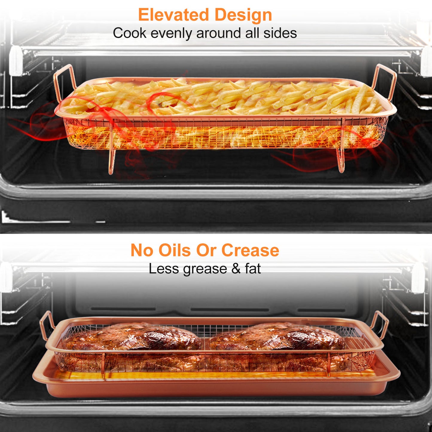 Crisper Tray Set Non Stick Cookie Sheet Tray Air Fry Pan Grill Basket Oven Dishwasher