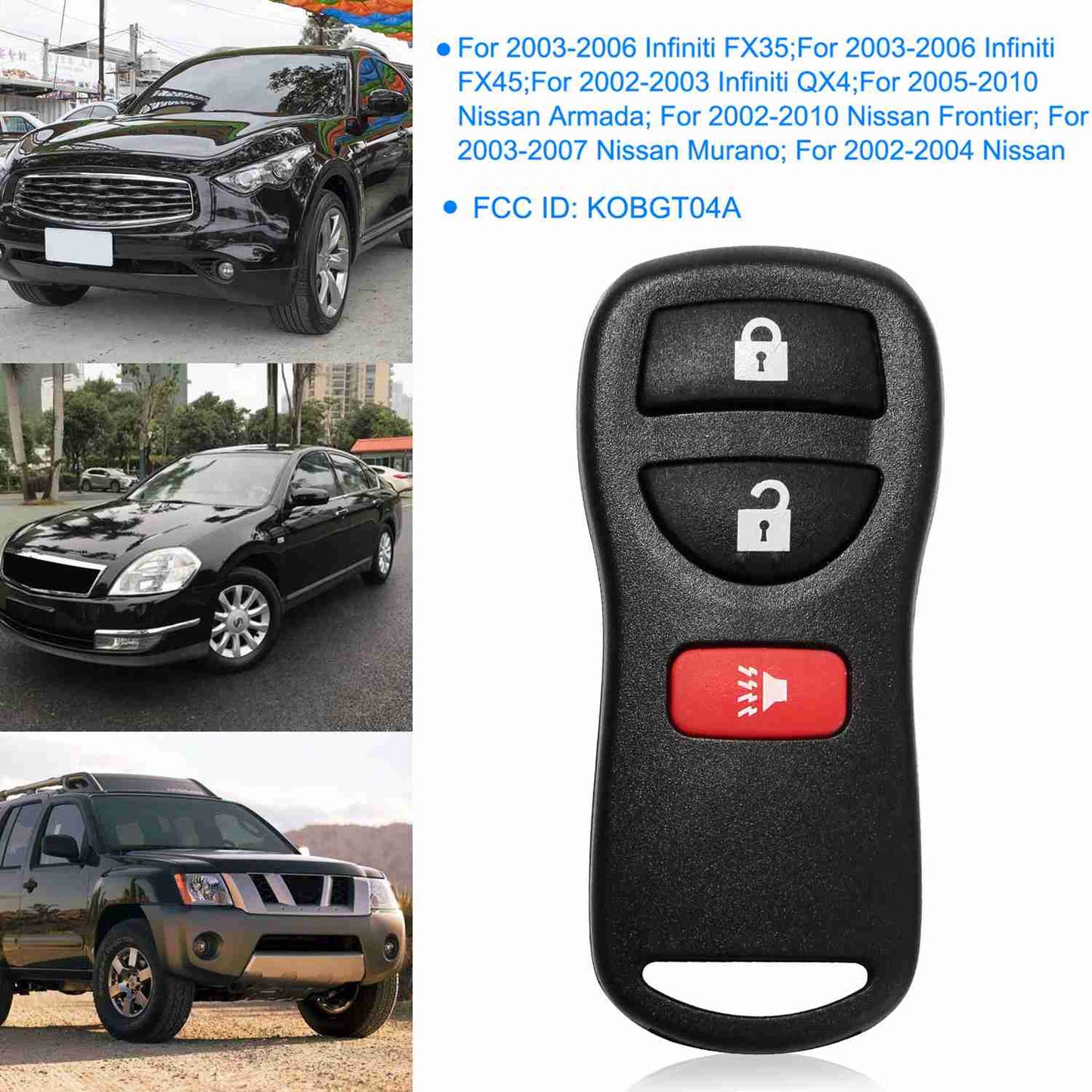 2 Keyless Entry Car Key Remote Key Fob Case Button Pad Replacement for Nissan KBRASTU15 315MHZ