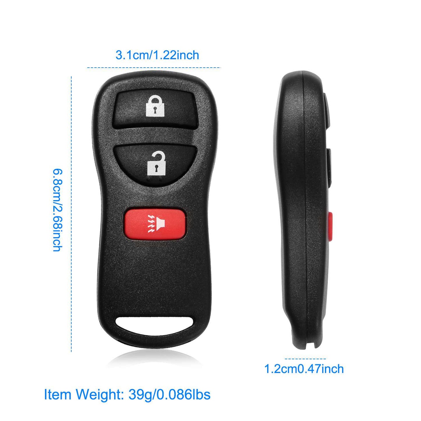 2 Keyless Entry Car Key Remote Key Fob Case Button Pad Replacement for Nissan KBRASTU15 315MHZ