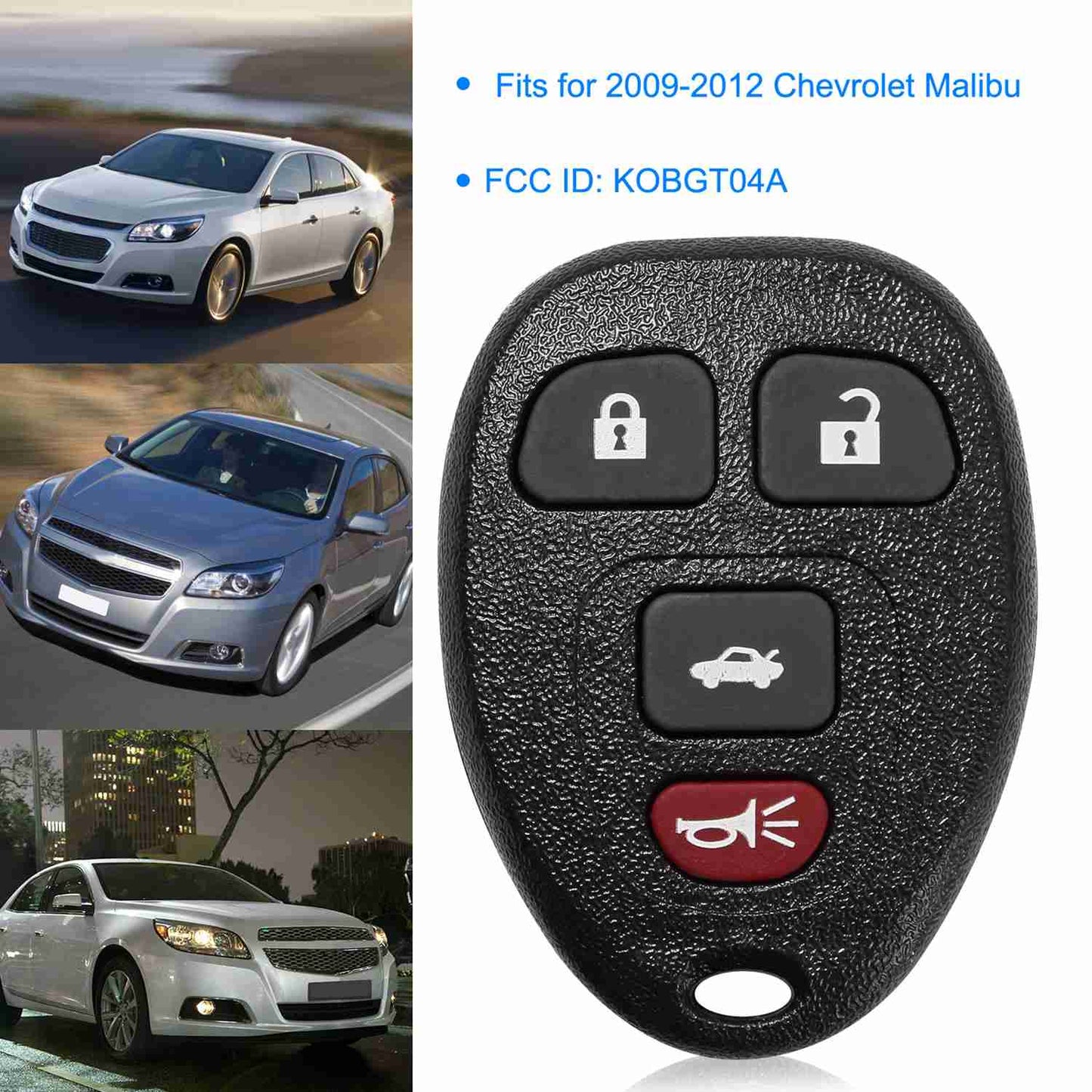 2 Keyless Entry Car Key Remote Key Fob Case Button Pad Replacement for 2009-2012 Chevrolet Malibu KOBGT04A