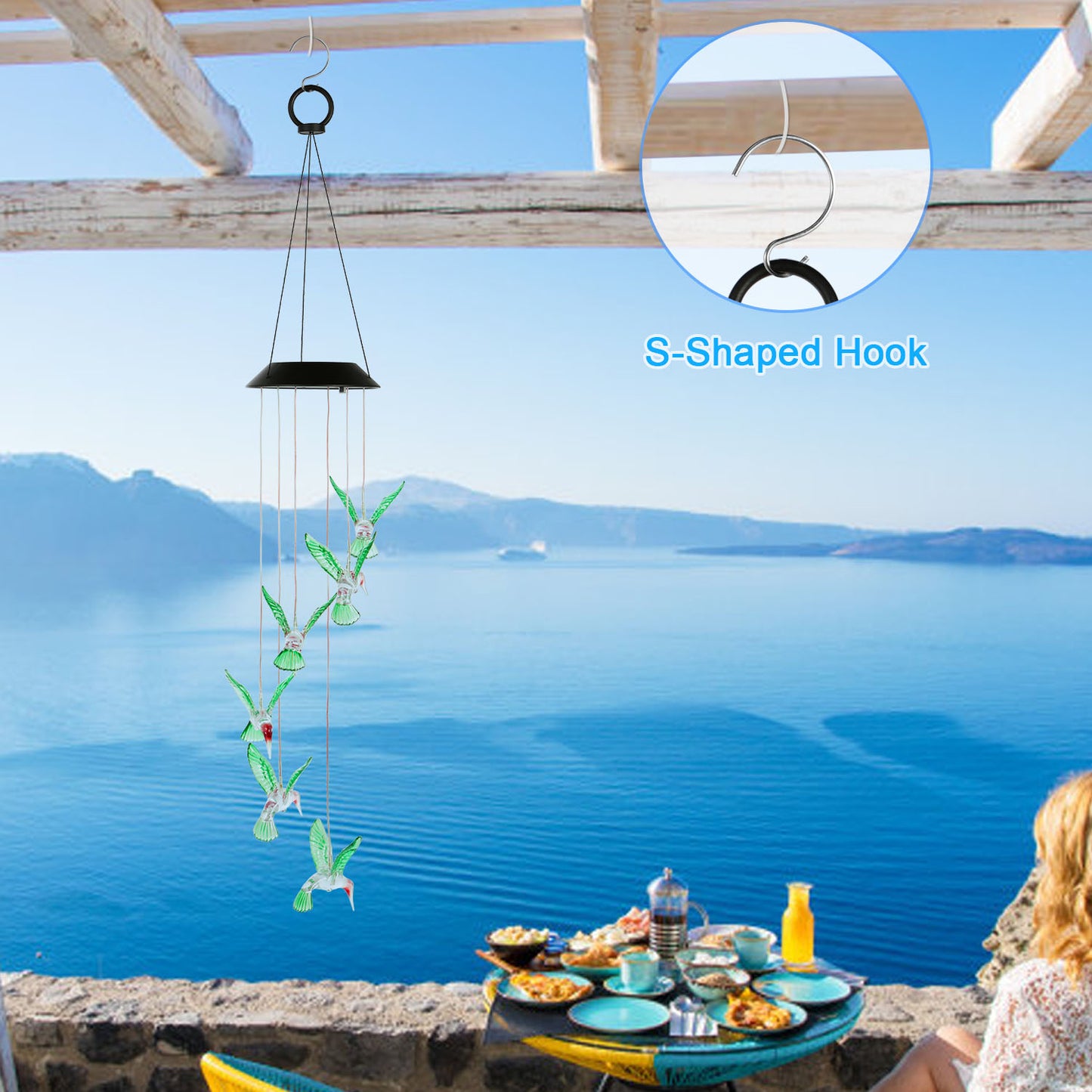 LED Solar Hummingbird Wind Chime Solar String Lights