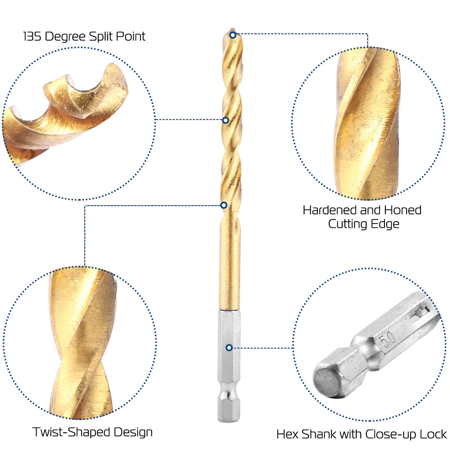 13 Pcs Hex Shank Drill Bit Set Titanium Coated Twist Drill Set