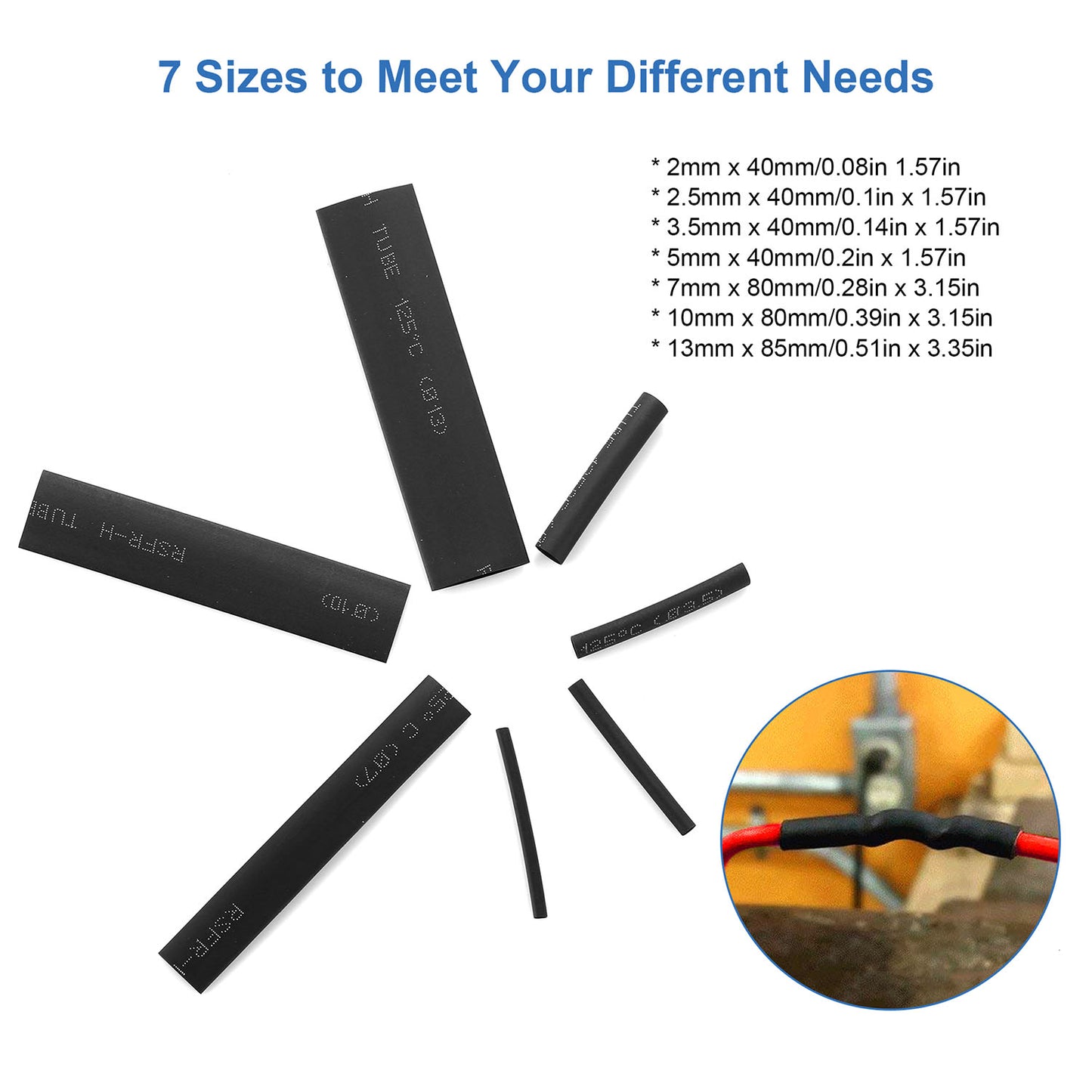 127Pcs 2:1 Heat Shrink Tube Wire Wrap Assortment Set Electric Insulation Cable