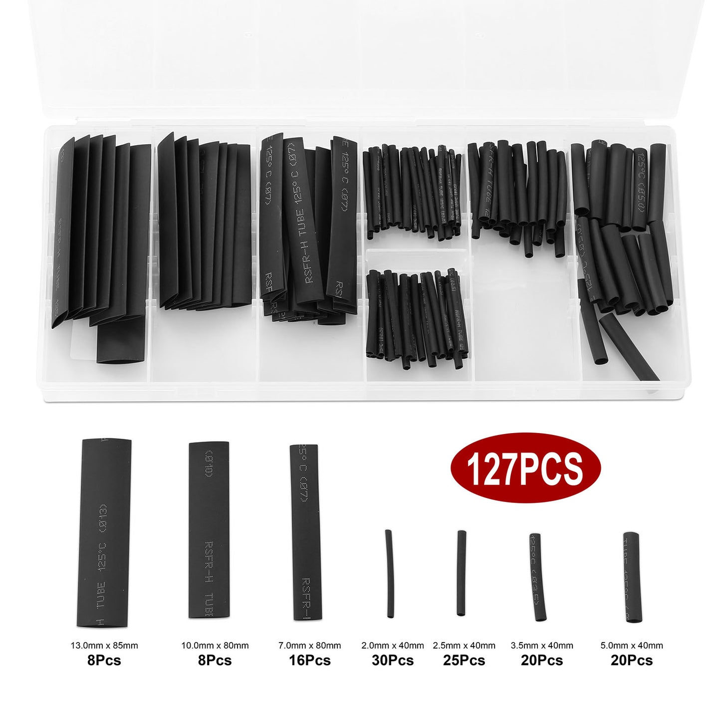 127Pcs 2:1 Heat Shrink Tube Wire Wrap Assortment Set Electric Insulation Cable
