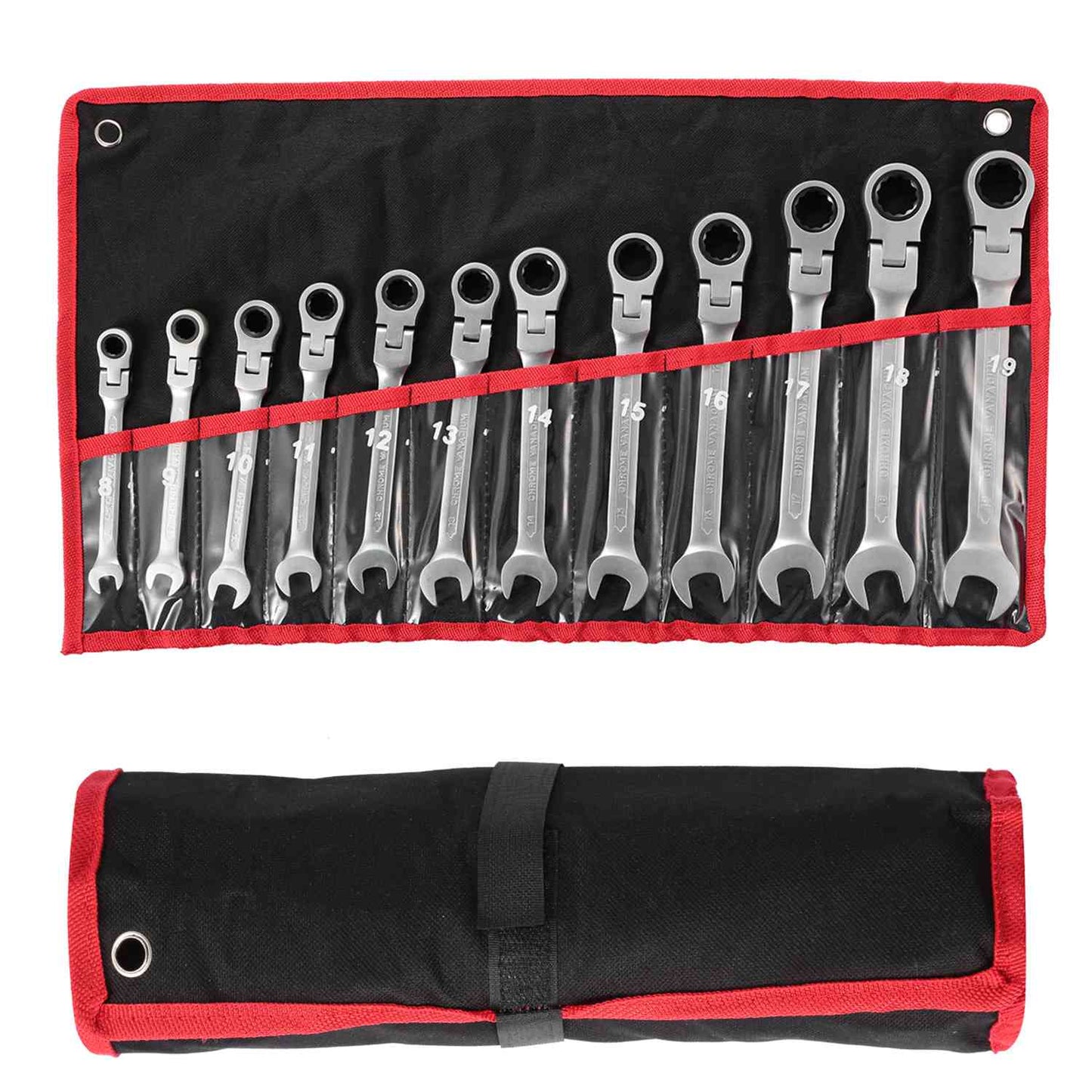 12Pc 8-19mm Metric Combination Wrench Flexible Head Ratchet Wrench