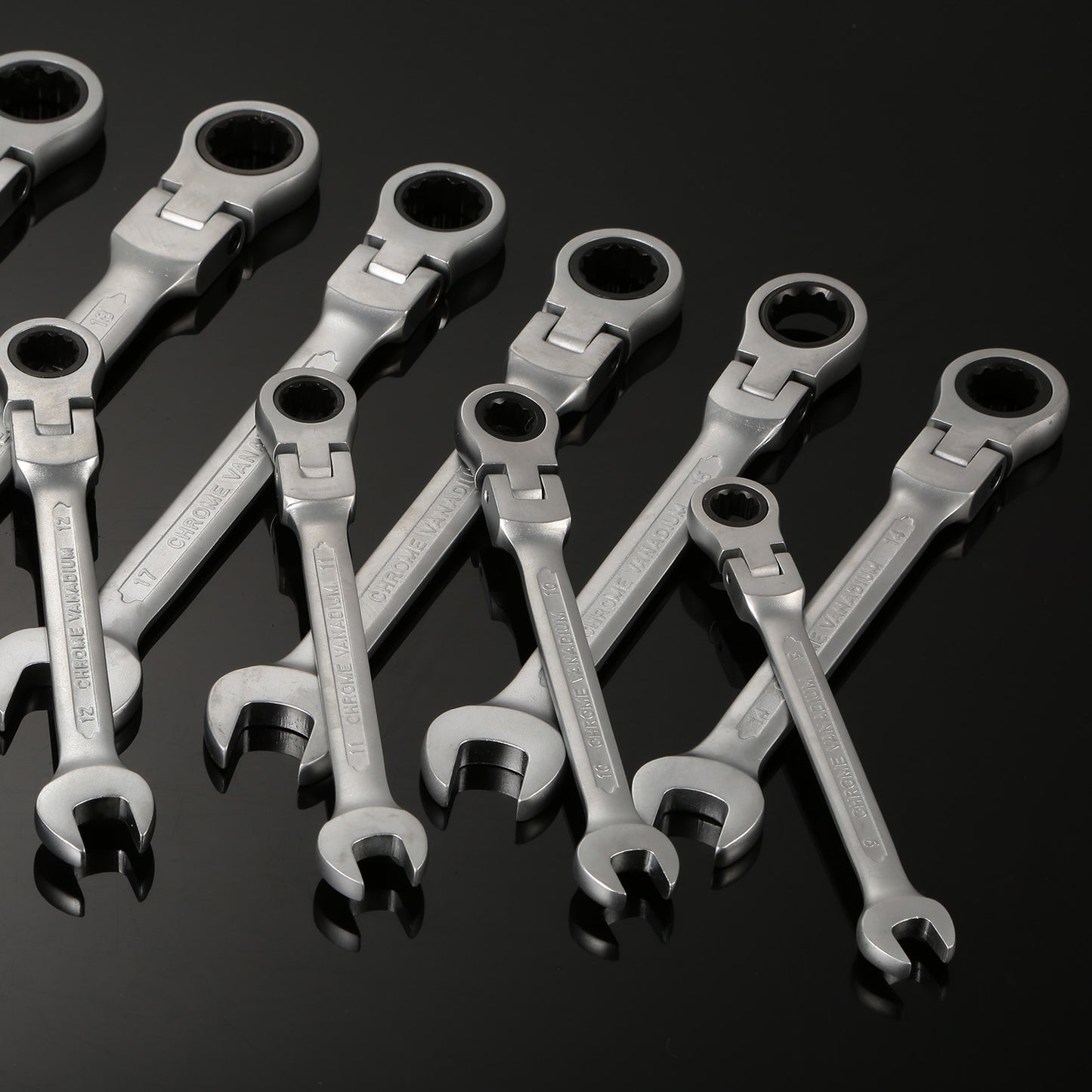 12Pc 8-19mm Metric Combination Wrench Flexible Head Ratchet Wrench