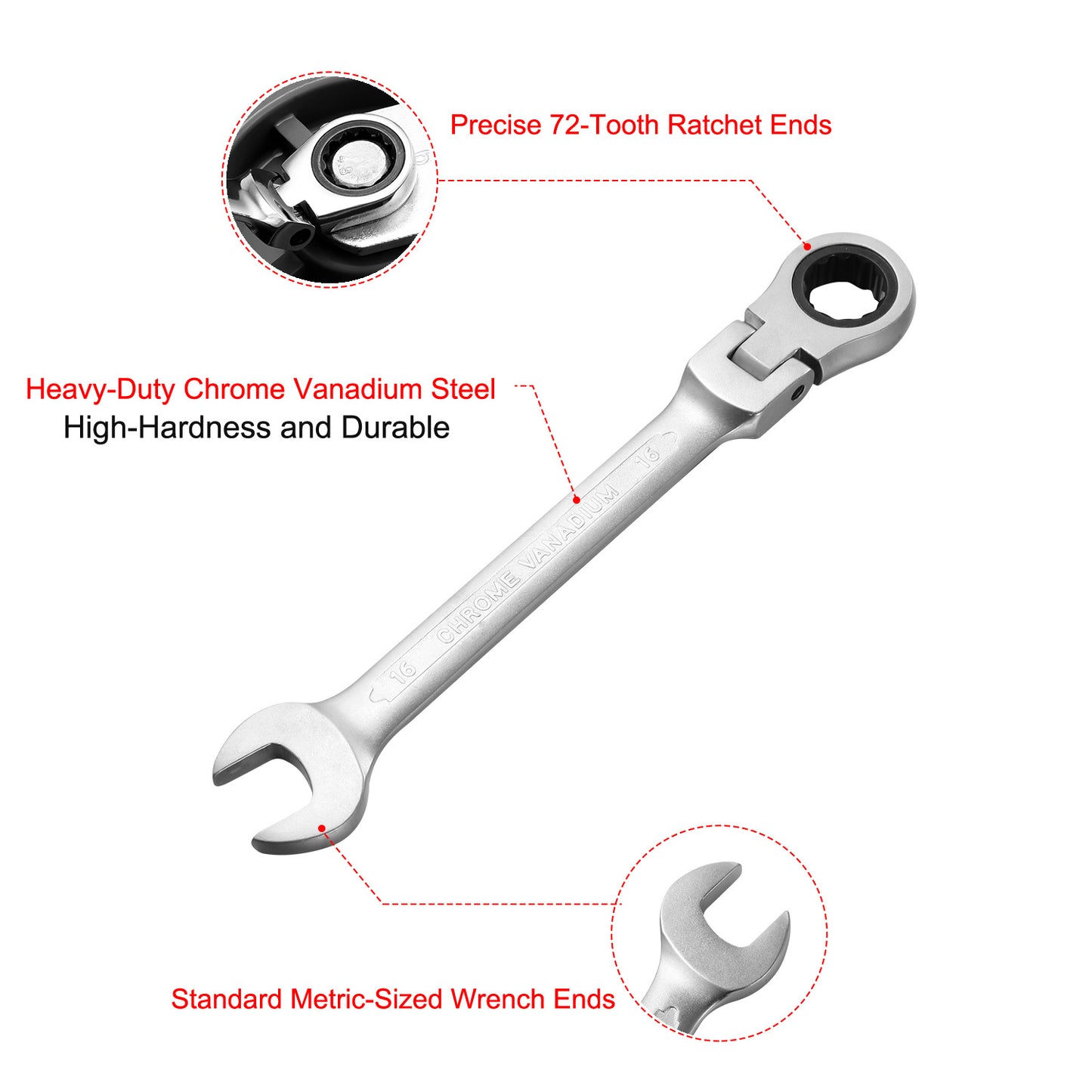 12Pc 8-19mm Metric Combination Wrench Flexible Head Ratchet Wrench