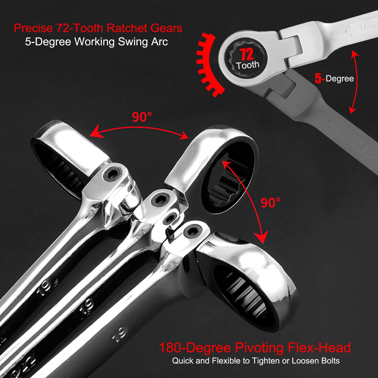 12Pc 8-19mm Metric Combination Wrench Flexible Head Ratchet Wrench